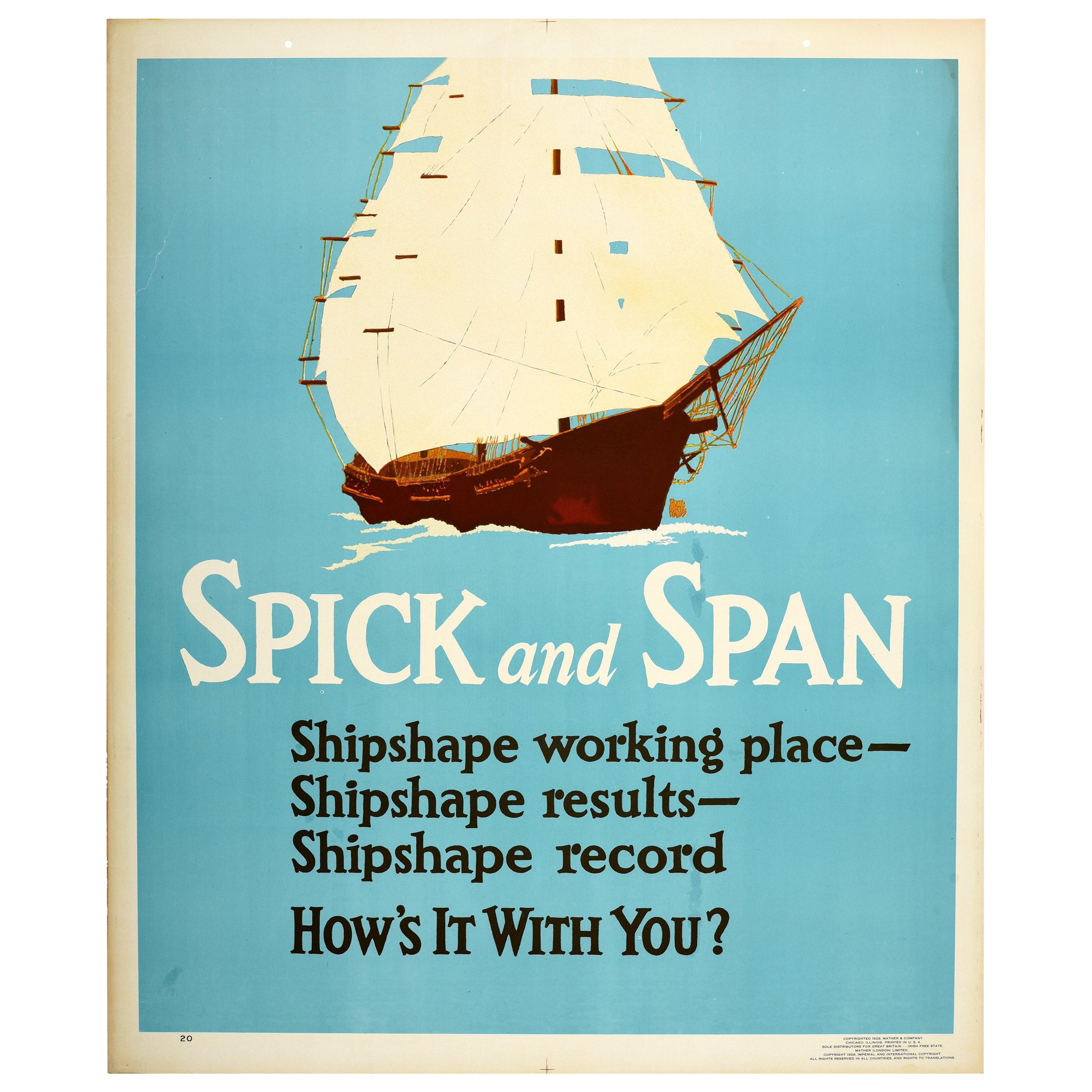 Poster vintage originel Spick & Span Shipshape, motivation au travail et sécurité des voiliers