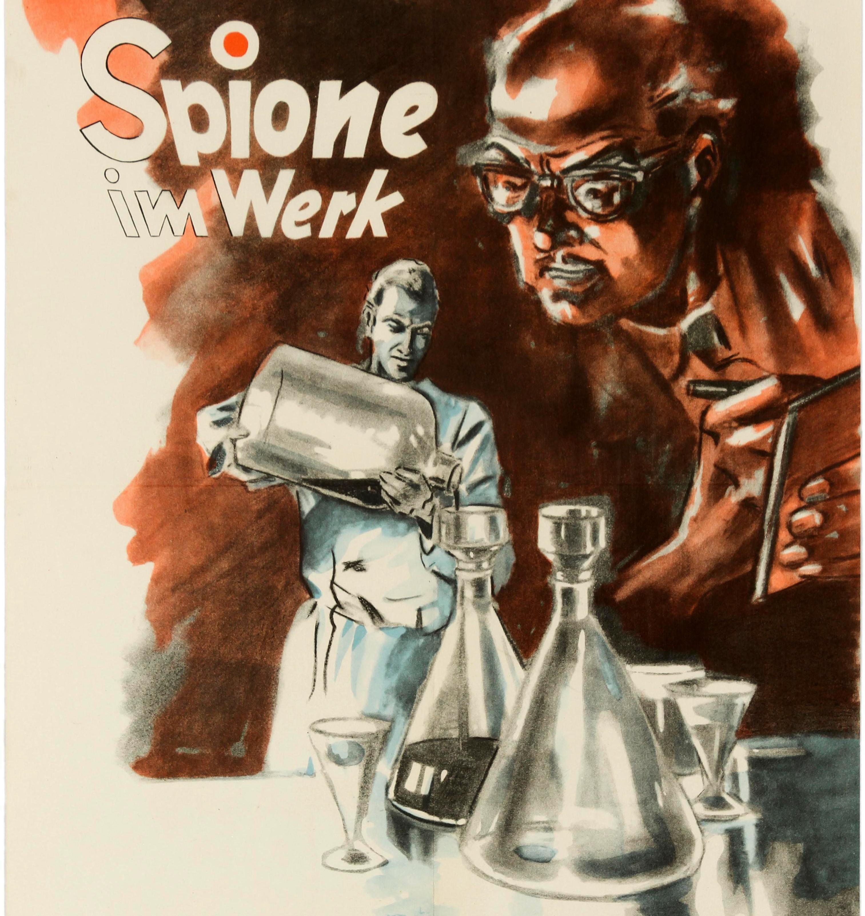 Allemand Affiche vintage d'origine Espions au travail « Spione Im Wer » – Propagande allemande pendant la Guerre froide en vente