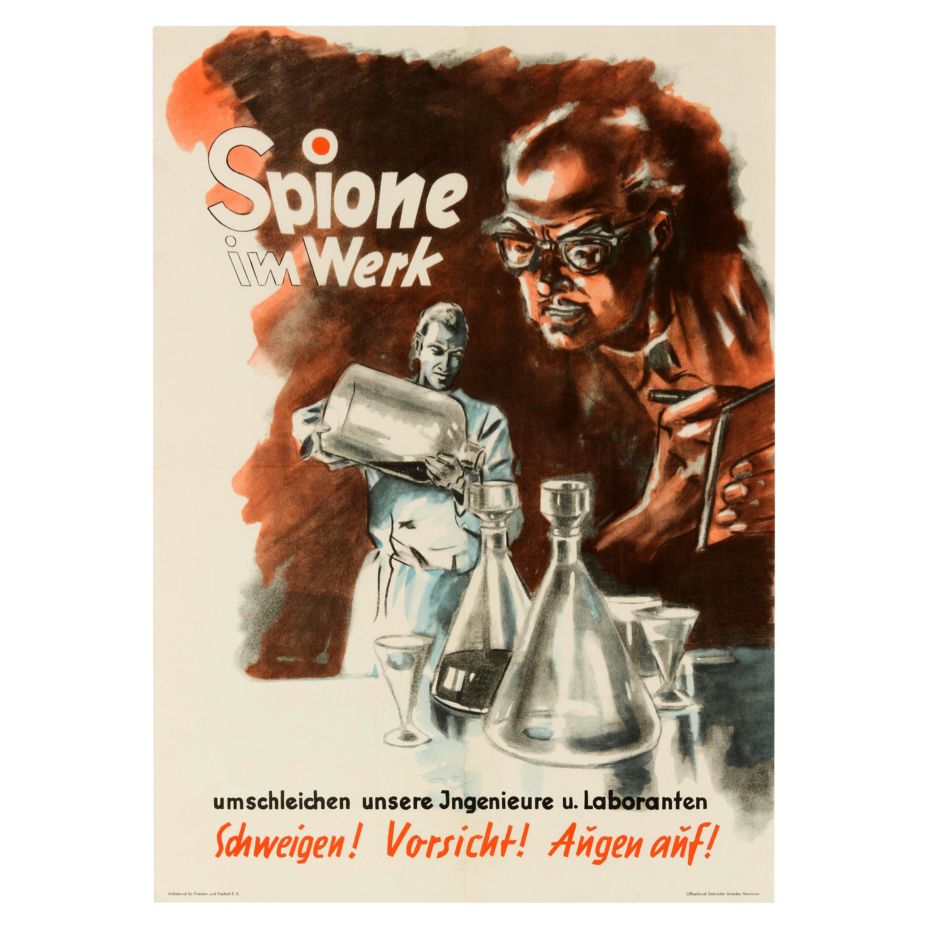 Original Vintage Poster Spies At Work Spione Im Werk German Cold War Propaganda For Sale