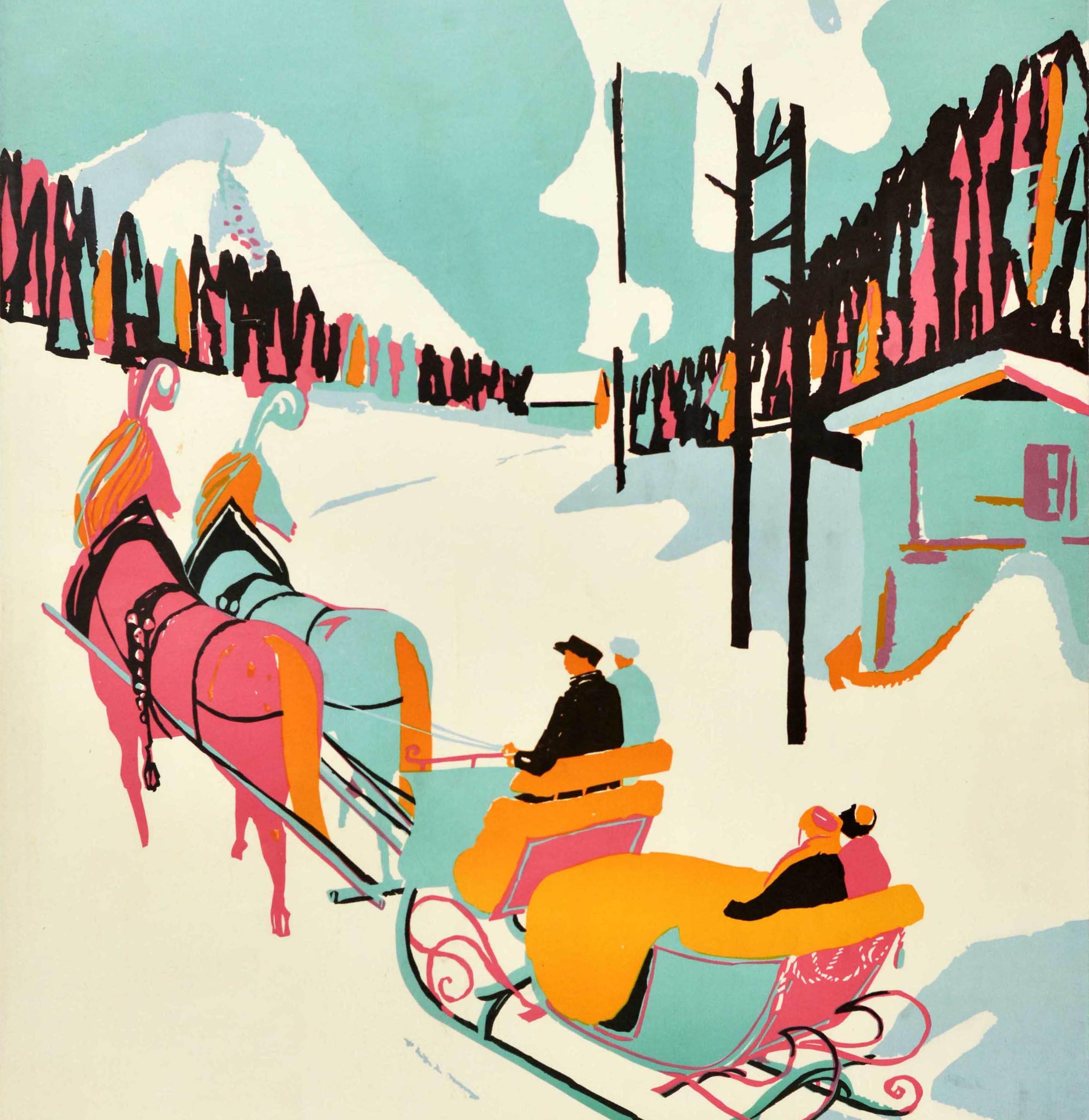 Milieu du XXe siècle Affiche vintage d'origine Sports d'hiver en Suisse hiver Suisse Swissair Art en vente