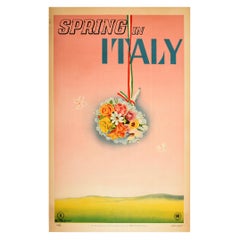 Original Vintage Poster Spring In Italy Travel Flowers Hills Flag Butterflies