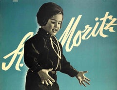 Poster originale d'epoca St. Moritz Svizzera Stazione sciistica Alpi Svizzere Sport invernali