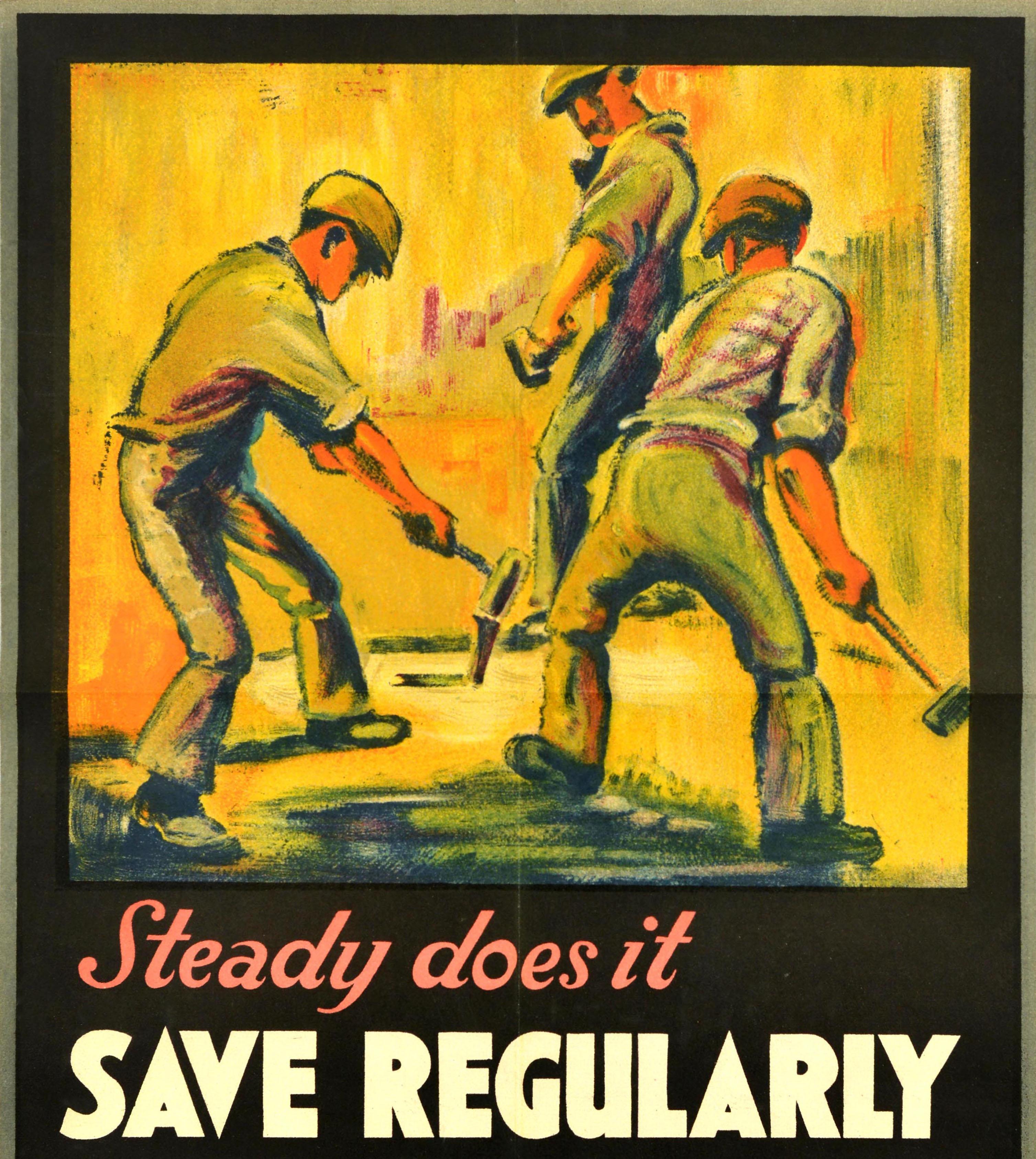 Britannique Affiche rétro originale Steady Does It Save Regularly Buy Savings Certificats en vente