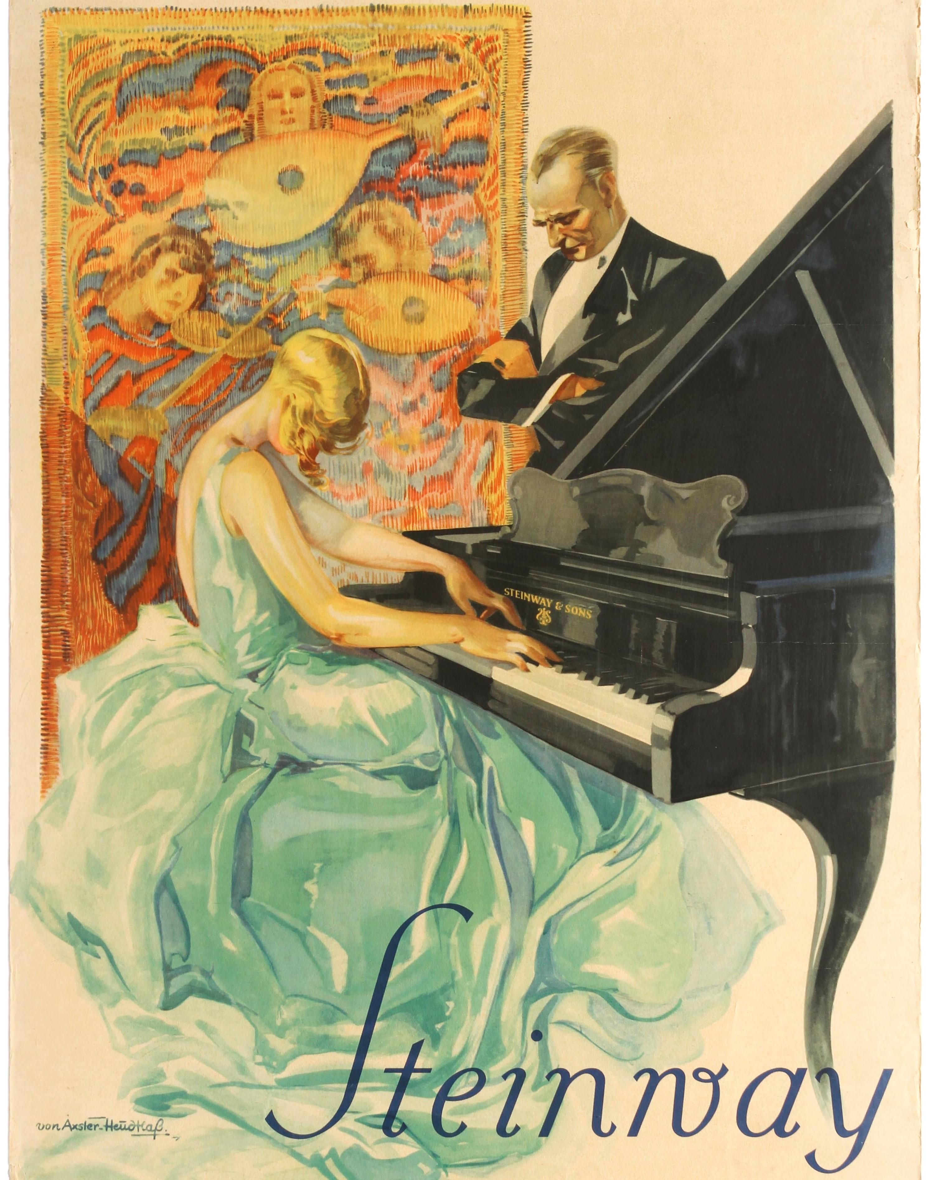 Original Vintage-Poster Steinway & Sons:: Klavier:: Musik:: Wandteppich:: Pianist:: Kunstdesign im Zustand „Gut“ im Angebot in London, GB