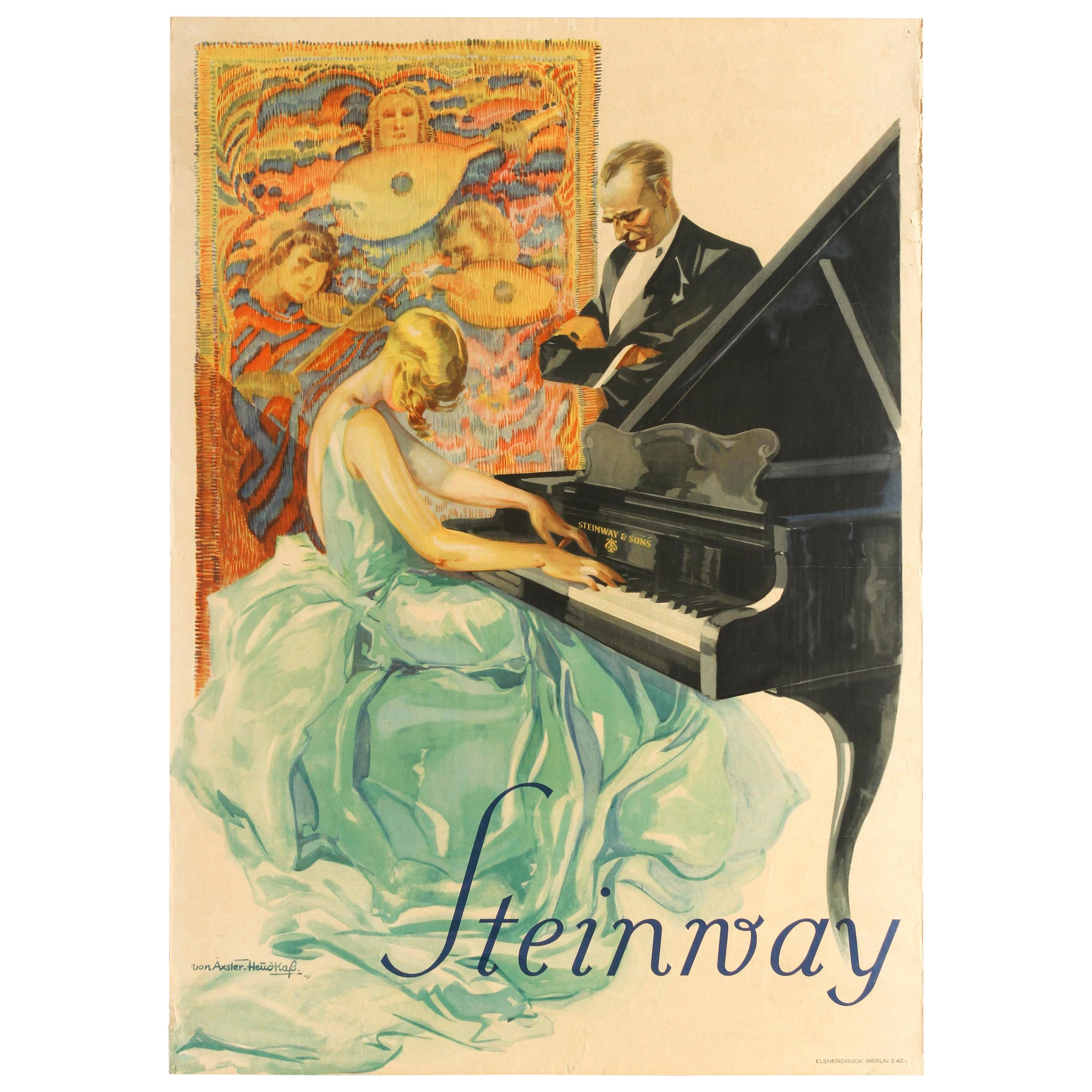 Original Vintage Poster Steinway & Sons Piano Music Tapestry Pianist Art Design For Sale