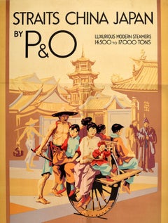 Original Vintage Poster Straits China Japan By P&O Cruise Ship Travel To Asia