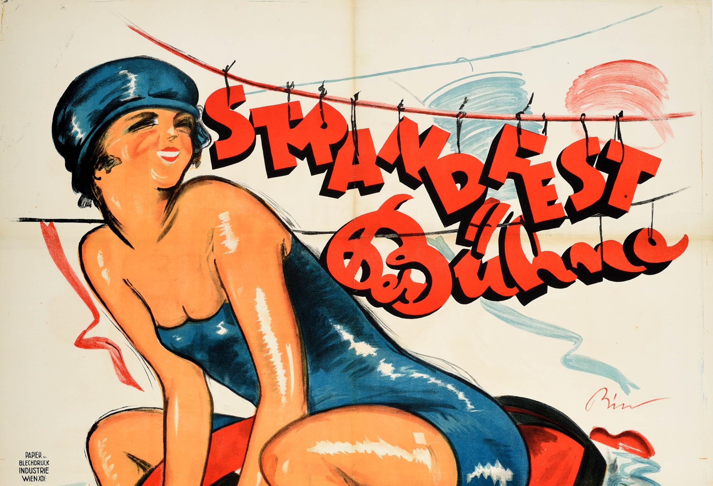 Austriaco Poster originale d'epoca Strandfest Buhne Strandbad Lido Festival Danubio in vendita