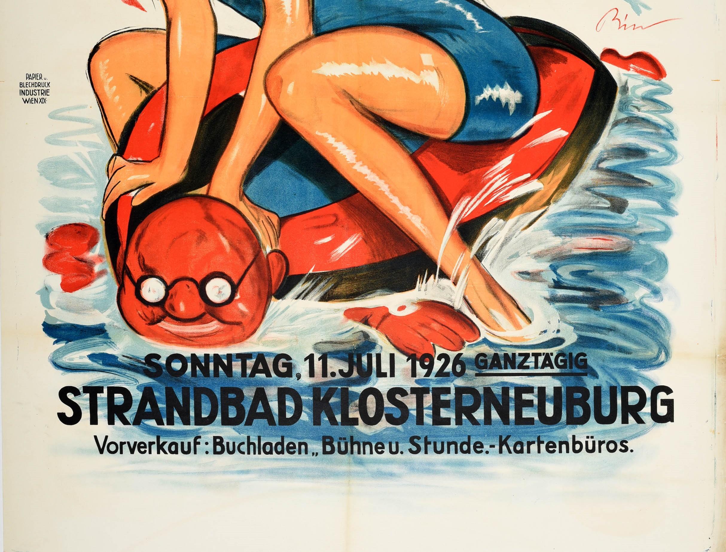 Original Vintage Poster Strandfest Buhne Strandbad Lido Festival Danube River In Good Condition For Sale In London, GB