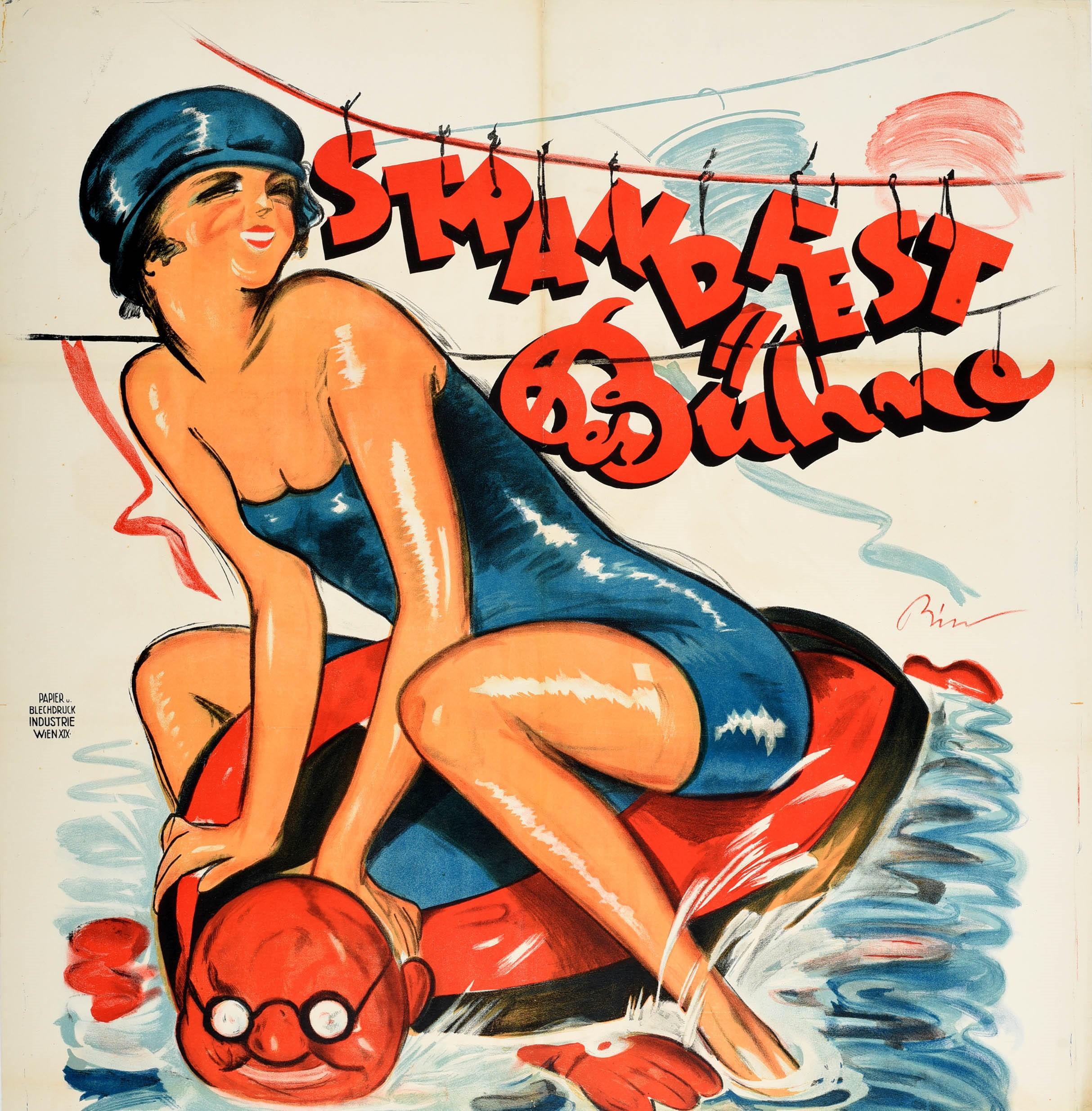 Early 20th Century Original Vintage Poster Strandfest Buhne Strandbad Lido Festival Danube River For Sale