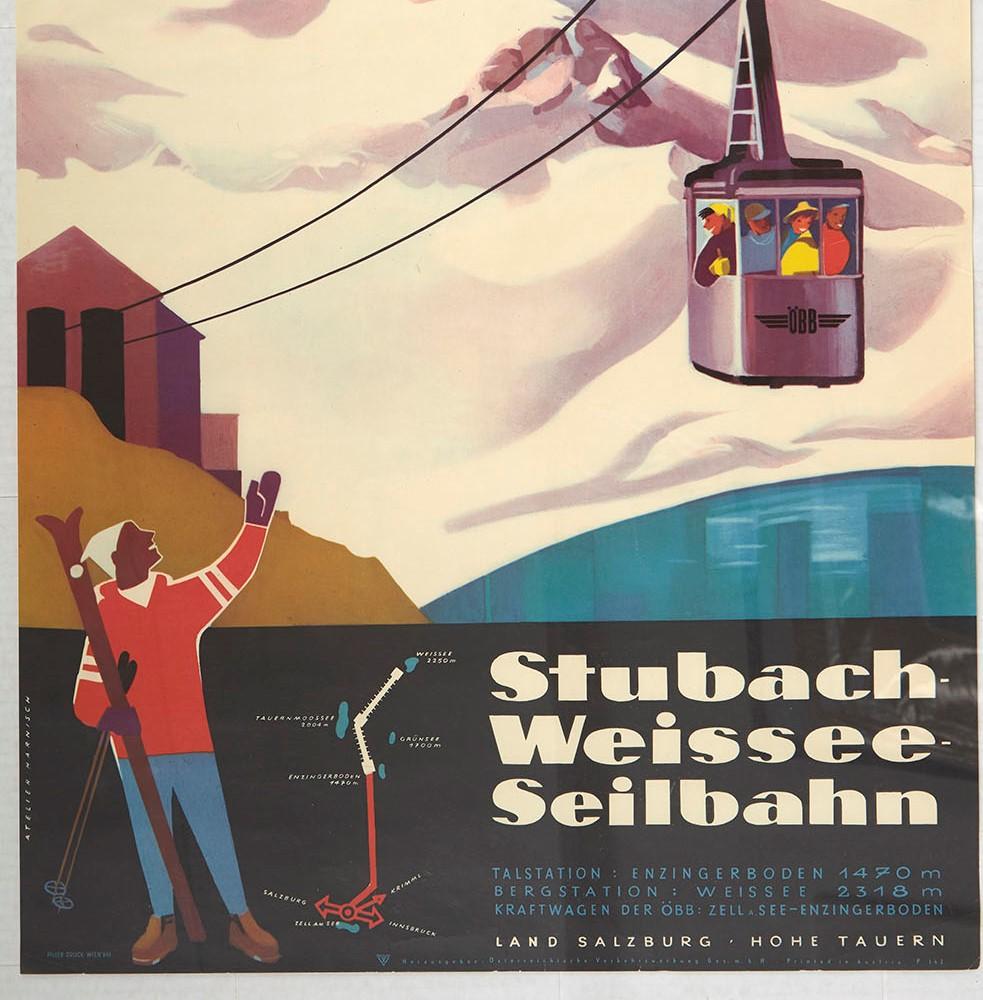 Austrian Original Vintage Poster Stubach Weissee Seilbahn Winter Sport Skiing Travel Art