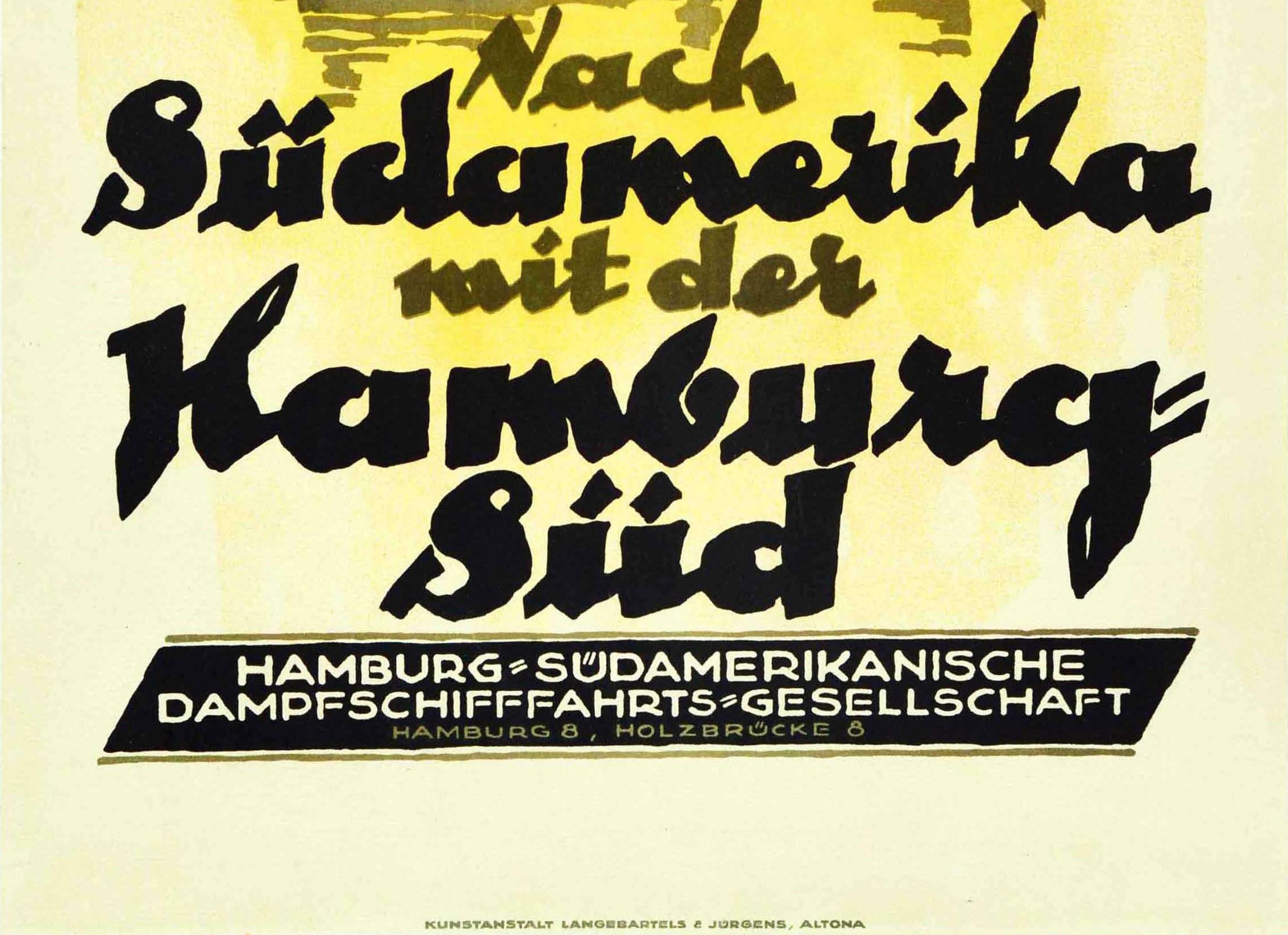 German Original Vintage Poster Sudamerika S America Hamburg Sud Cruise Ship CAP Polonio For Sale