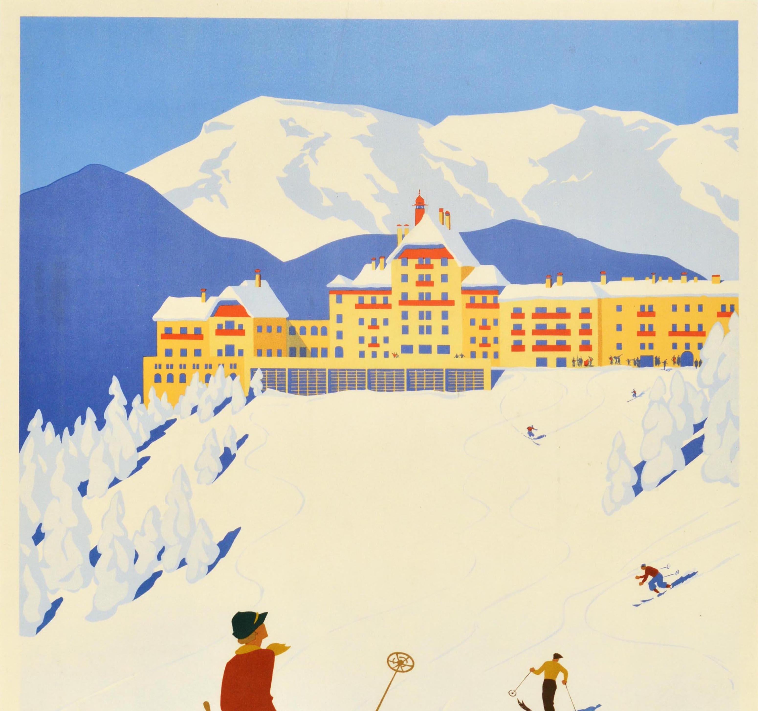 Art Deco Original Vintage Poster Sudbahnhotel Semmering Austria Skiing Winter Sport Spa