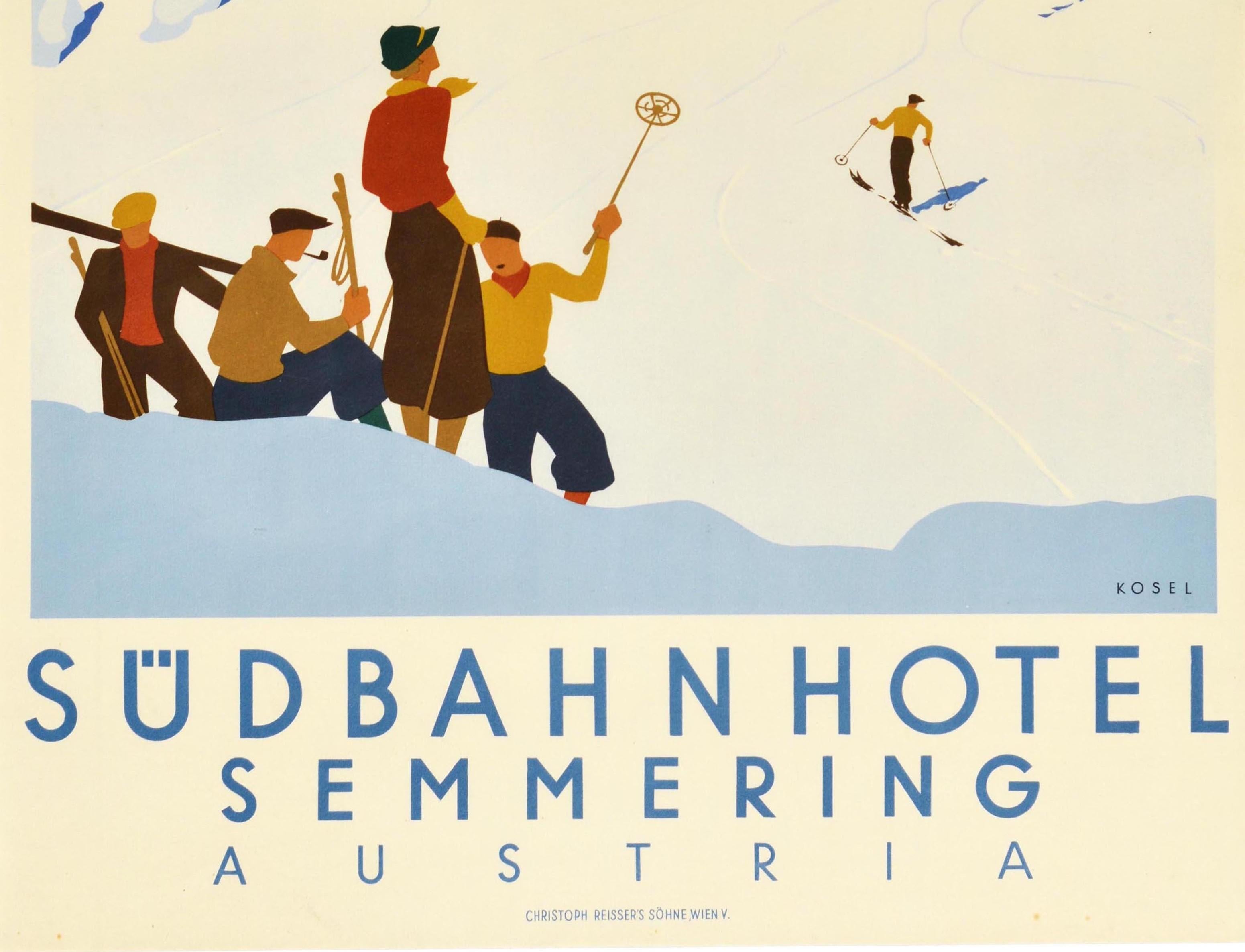 Austrian Original Vintage Poster Sudbahnhotel Semmering Austria Skiing Winter Sport Spa