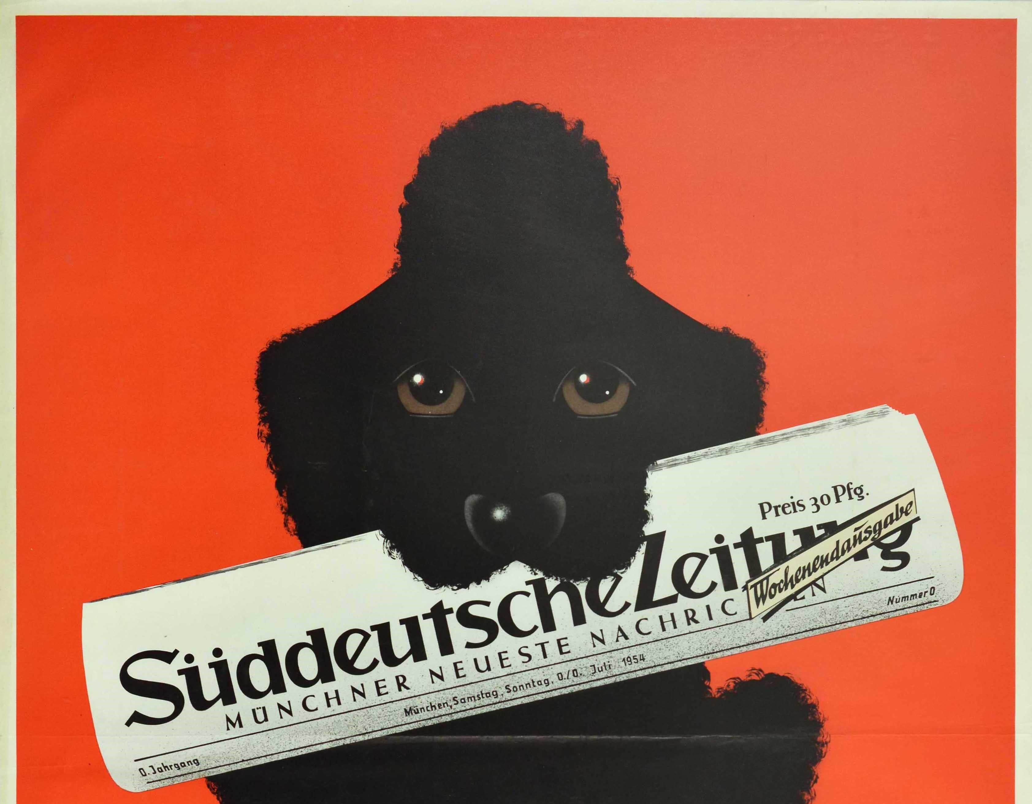 Original Vintage Poster Suddeutsche Zeitung Newspaper Germany Poodle Dog Design In Good Condition In London, GB