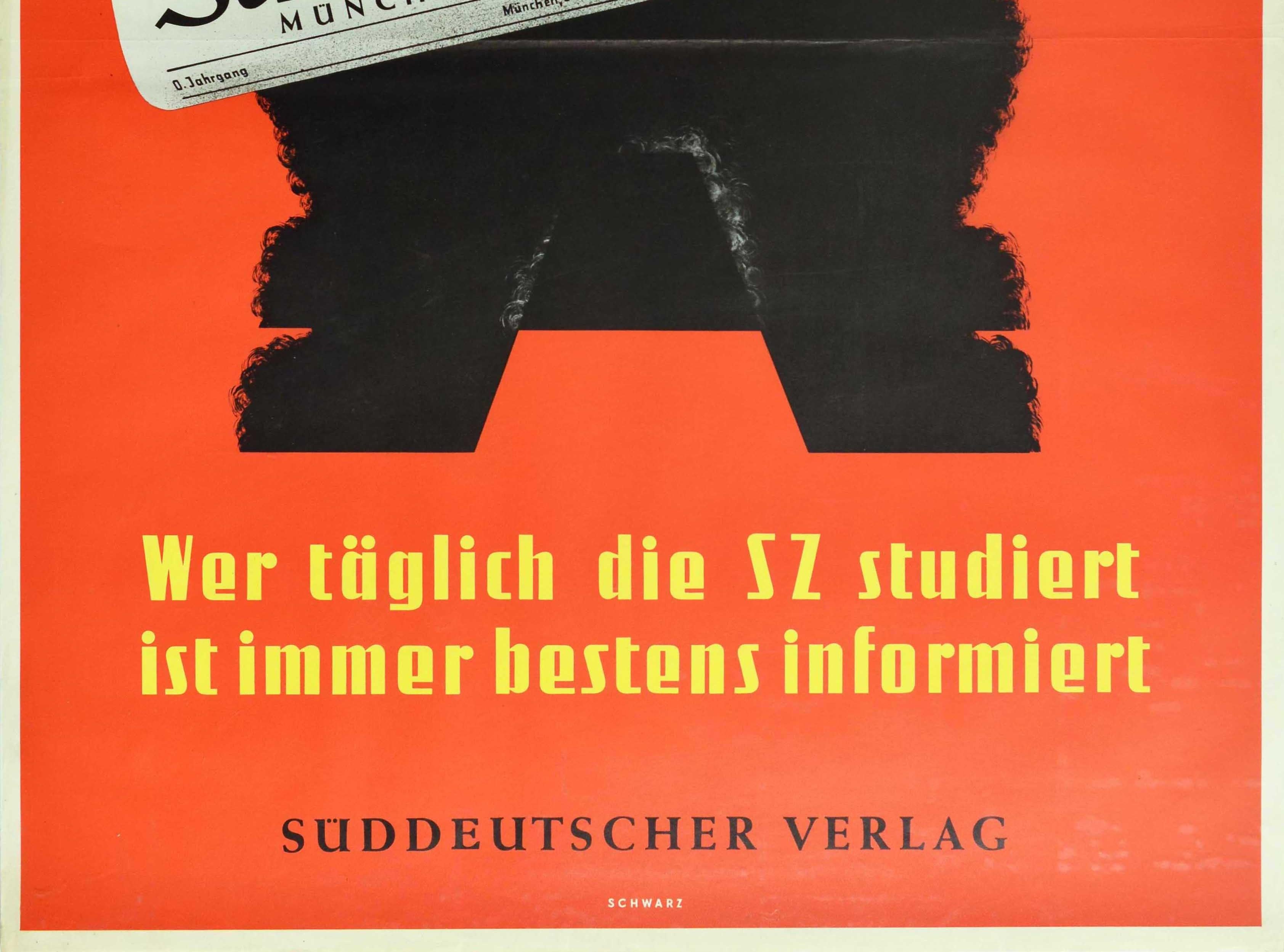 Mid-20th Century Original Vintage Poster Suddeutsche Zeitung Newspaper Germany Poodle Dog Design