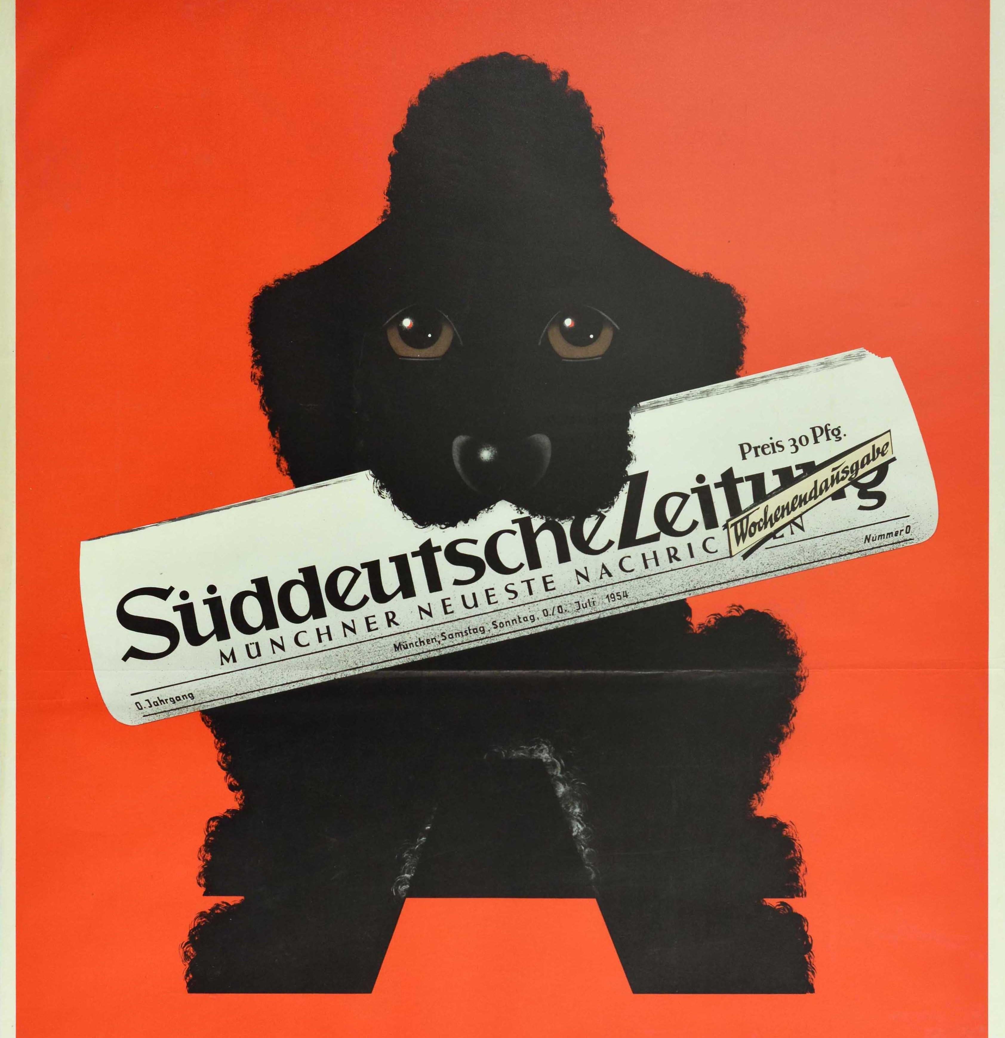 Paper Original Vintage Poster Suddeutsche Zeitung Newspaper Germany Poodle Dog Design