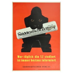 Original Vintage Poster Suddeutsche Zeitung Newspaper Germany Poodle Dog Design