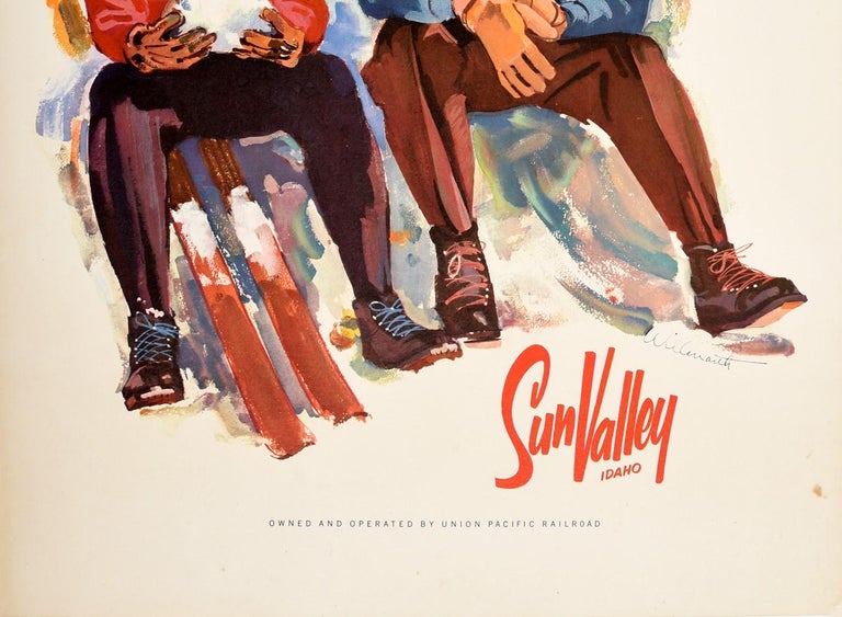 American Original Vintage Poster Sun Valley Idaho Union Pacific Railroad Travel Ski Art For Sale
