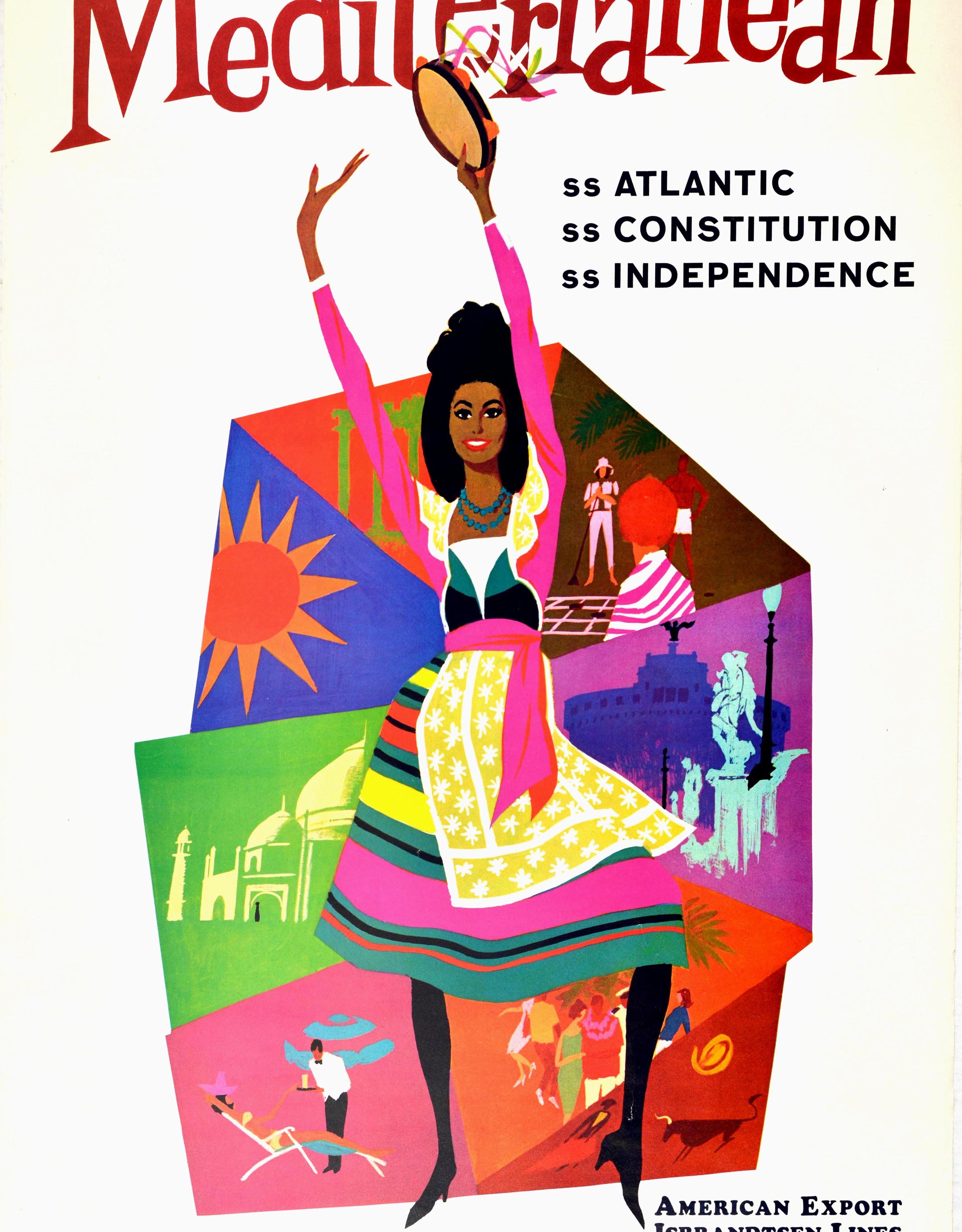 Original Vintage Poster Sunlane Cruises To The Mediterranean Travel Art Atlantic In Good Condition In London, GB