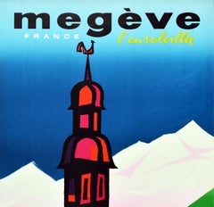 Original Vintage Poster Sunny Megeve Mont Blanc France Ski Resort Spring Flowers
