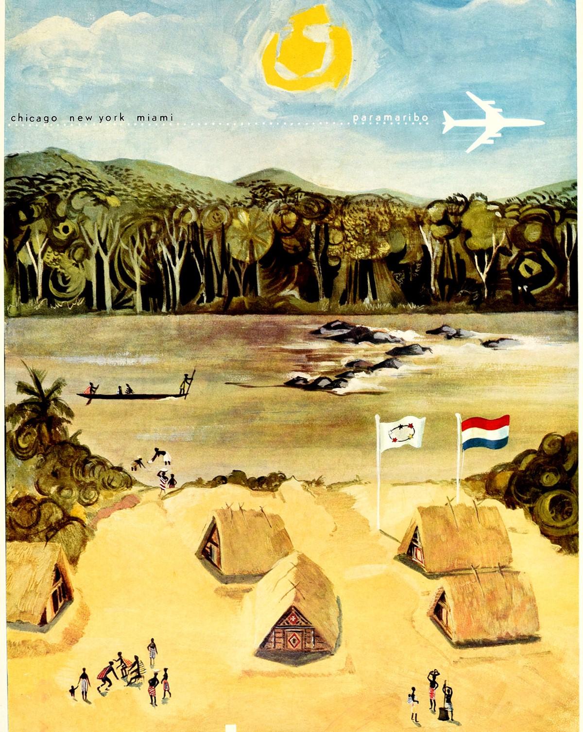 Affiche vintage d'origine Suriname South America Chicago New York Miami Paramaribo Bon état - En vente à London, GB
