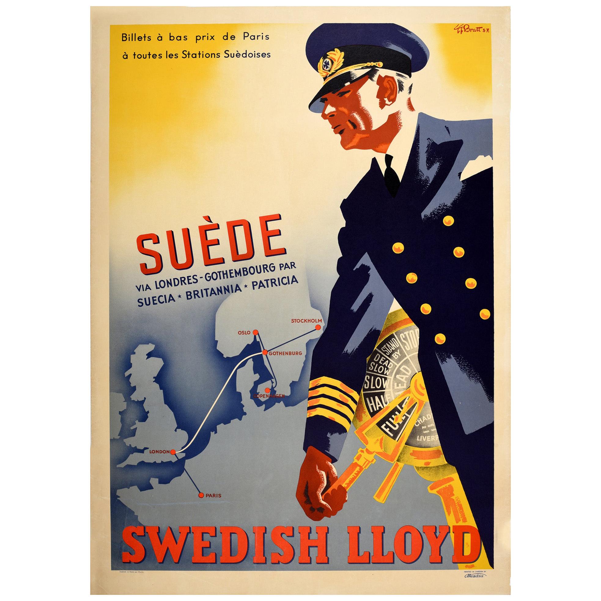 Original Vintage Poster Svenska Lloyd Travel London Paris Norway Sweden Denmark For Sale