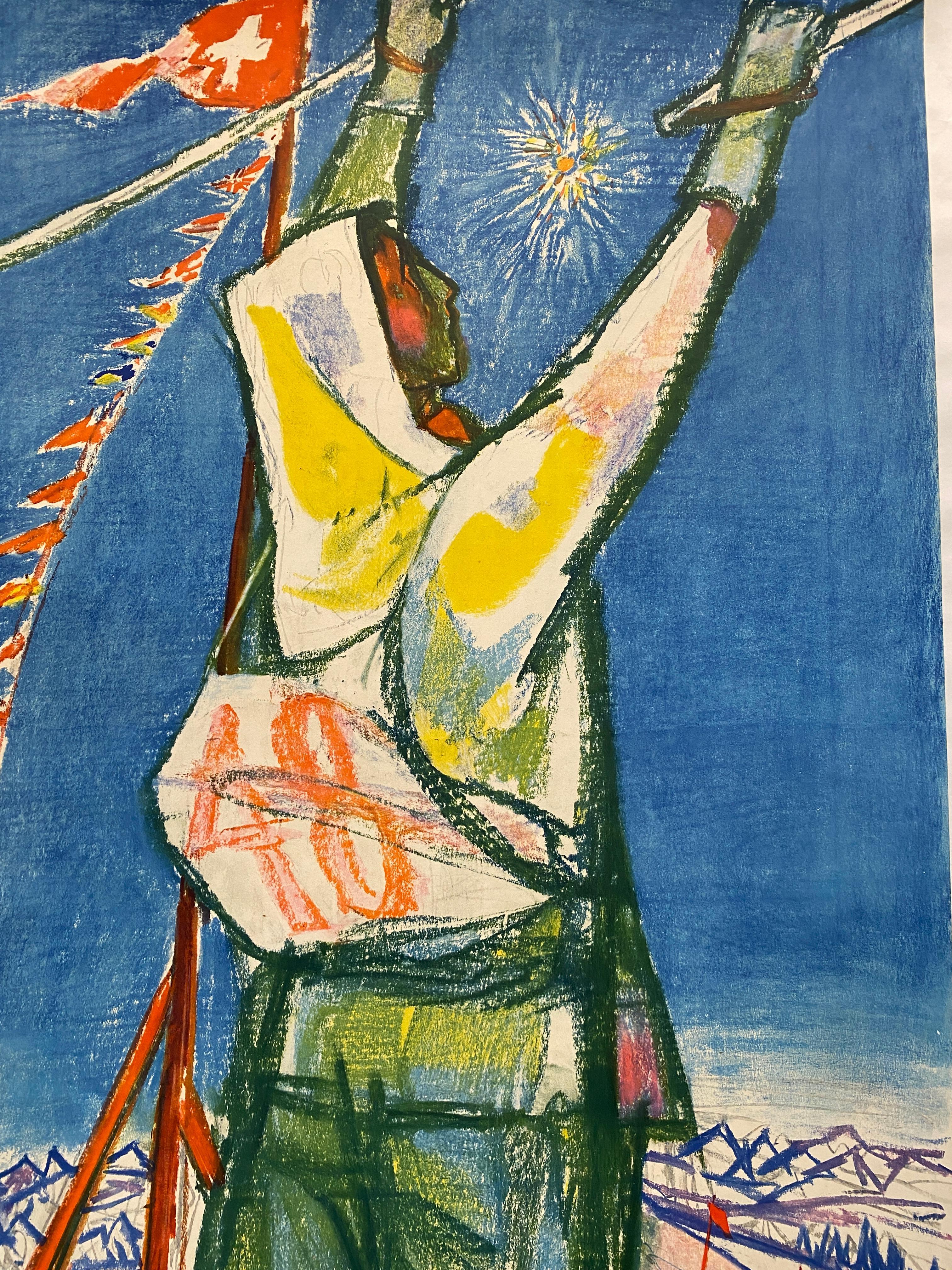 Original Vintage Poster 'Die Schweiz ruft zu den Olympischen Winterspielen' 1948 (Französisch) im Angebot