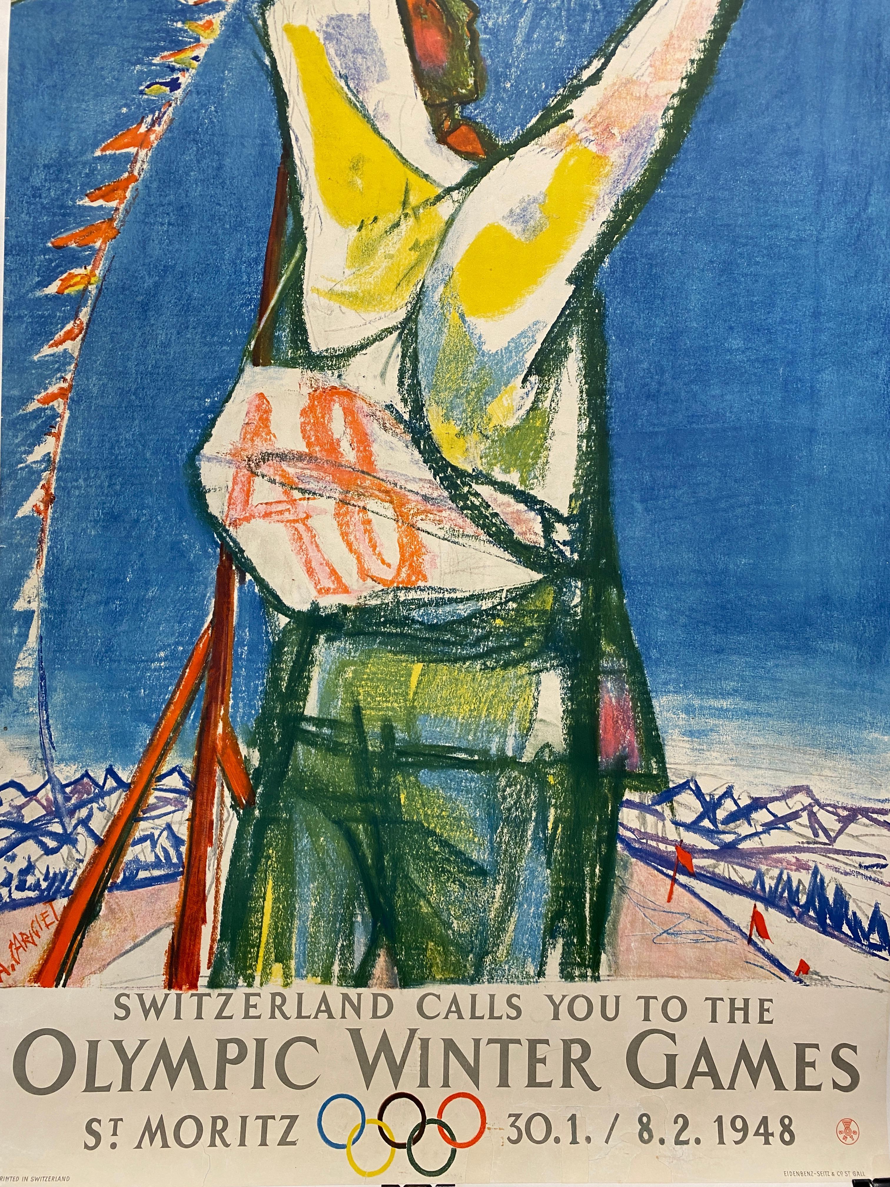Original Vintage Poster 'Die Schweiz ruft zu den Olympischen Winterspielen' 1948 im Zustand „Gut“ im Angebot in Melbourne, Victoria
