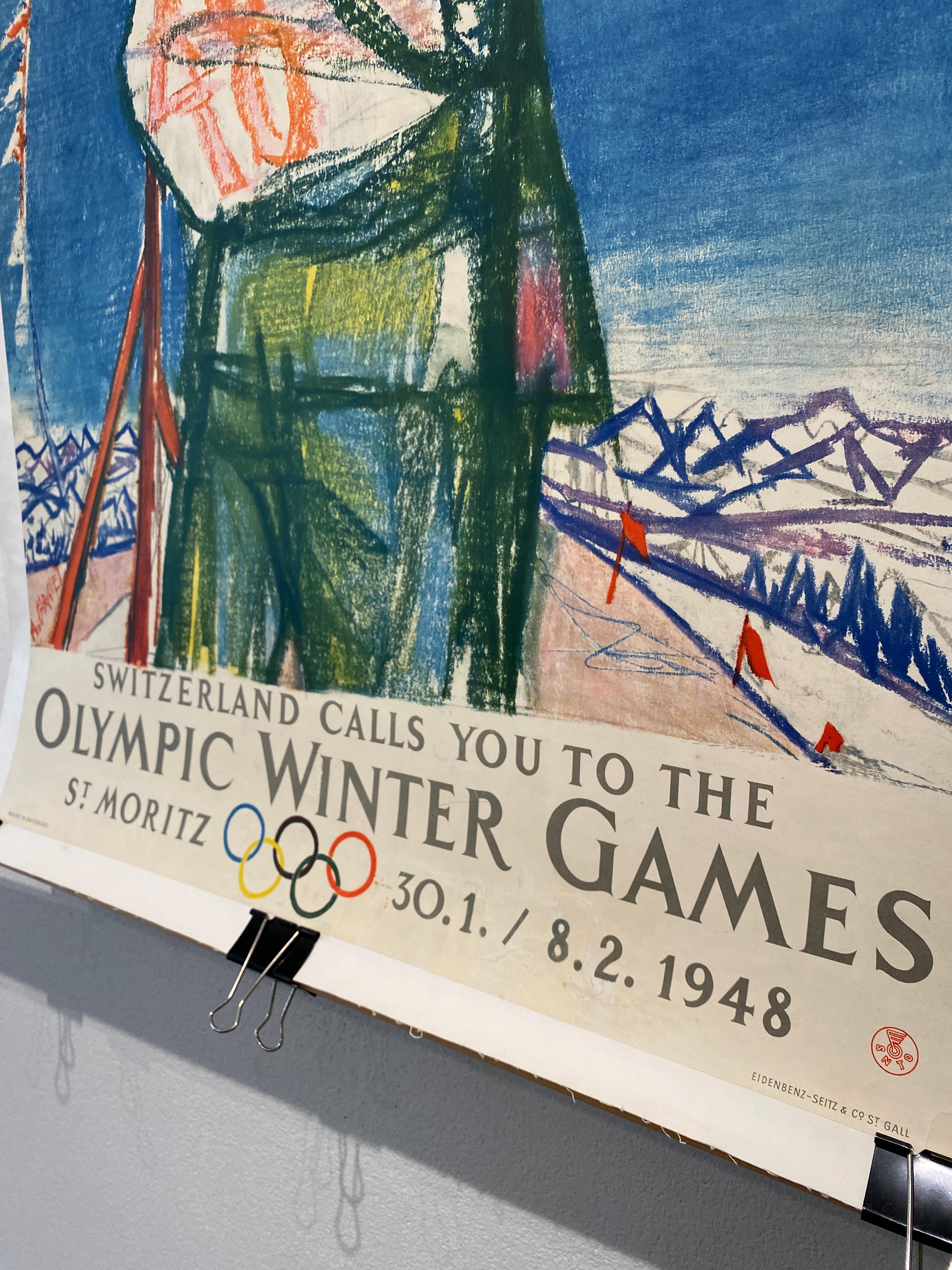 Original Vintage Poster 'Die Schweiz ruft zu den Olympischen Winterspielen' 1948 (Papier) im Angebot
