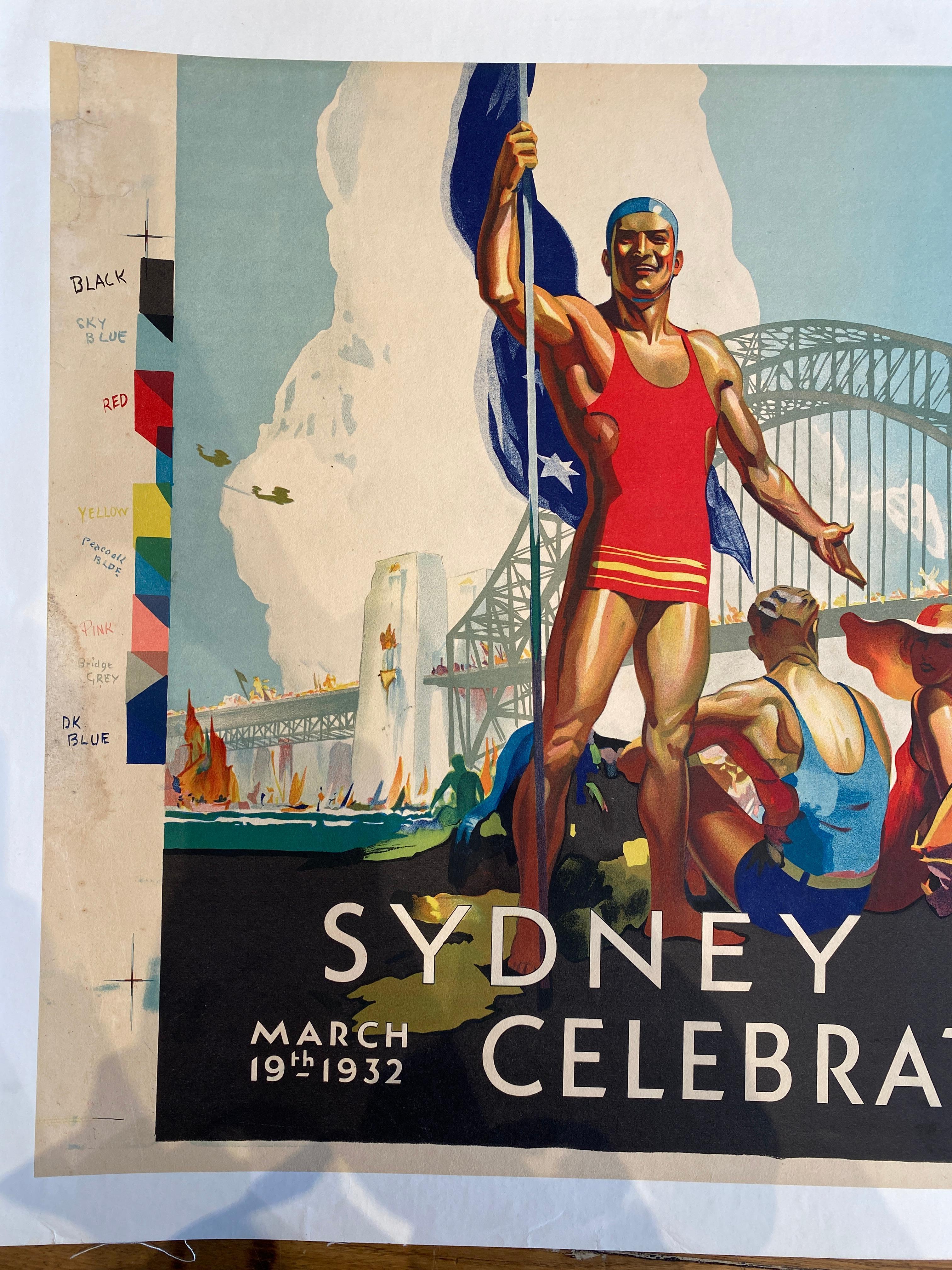 Poster originale d'epoca Celebrazioni del ponte di Sydney D Annand & A. Whitmore, 1932 in vendita 5