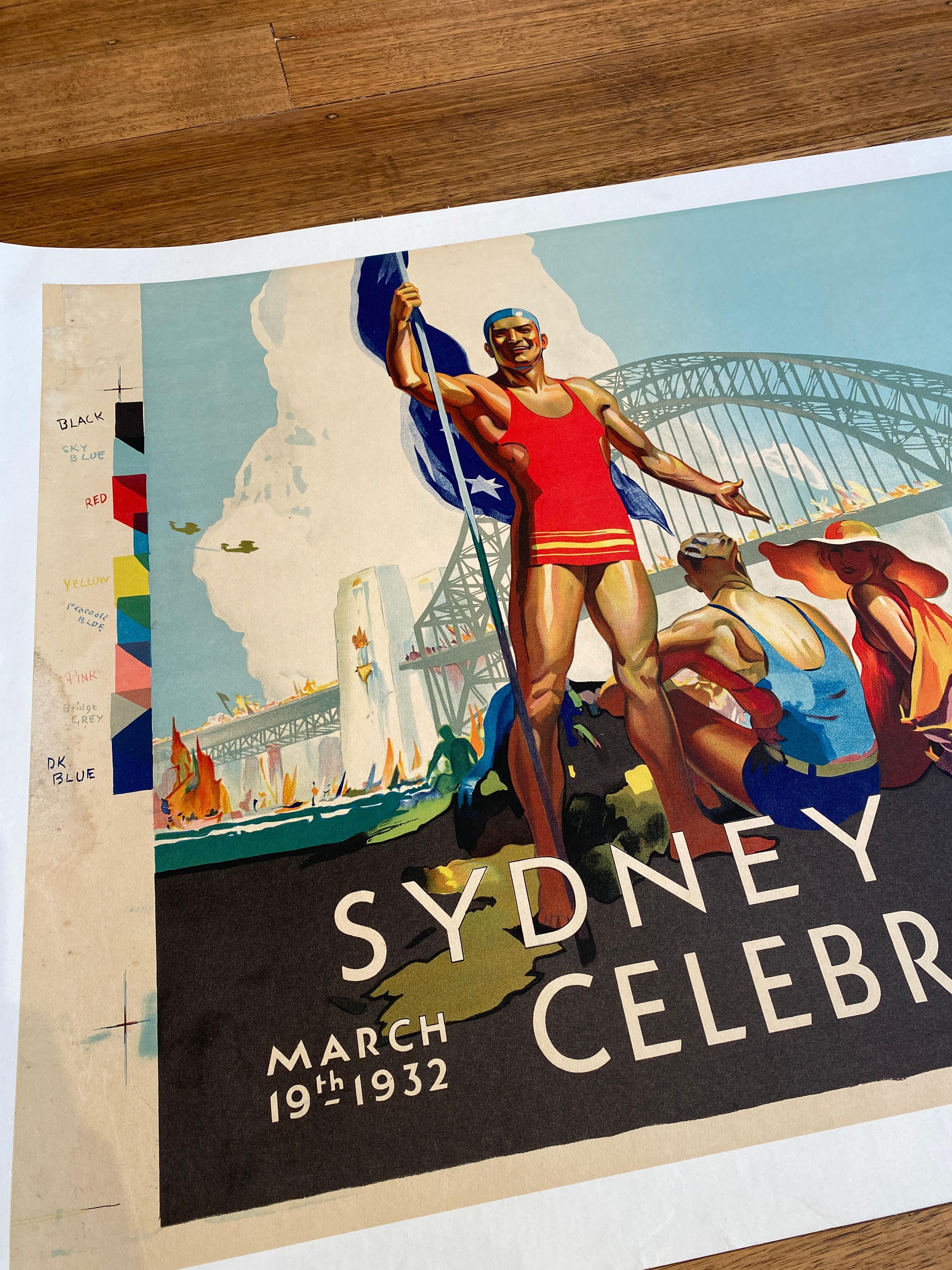 Poster originale d'epoca Celebrazioni del ponte di Sydney D Annand & A. Whitmore, 1932 in vendita 9