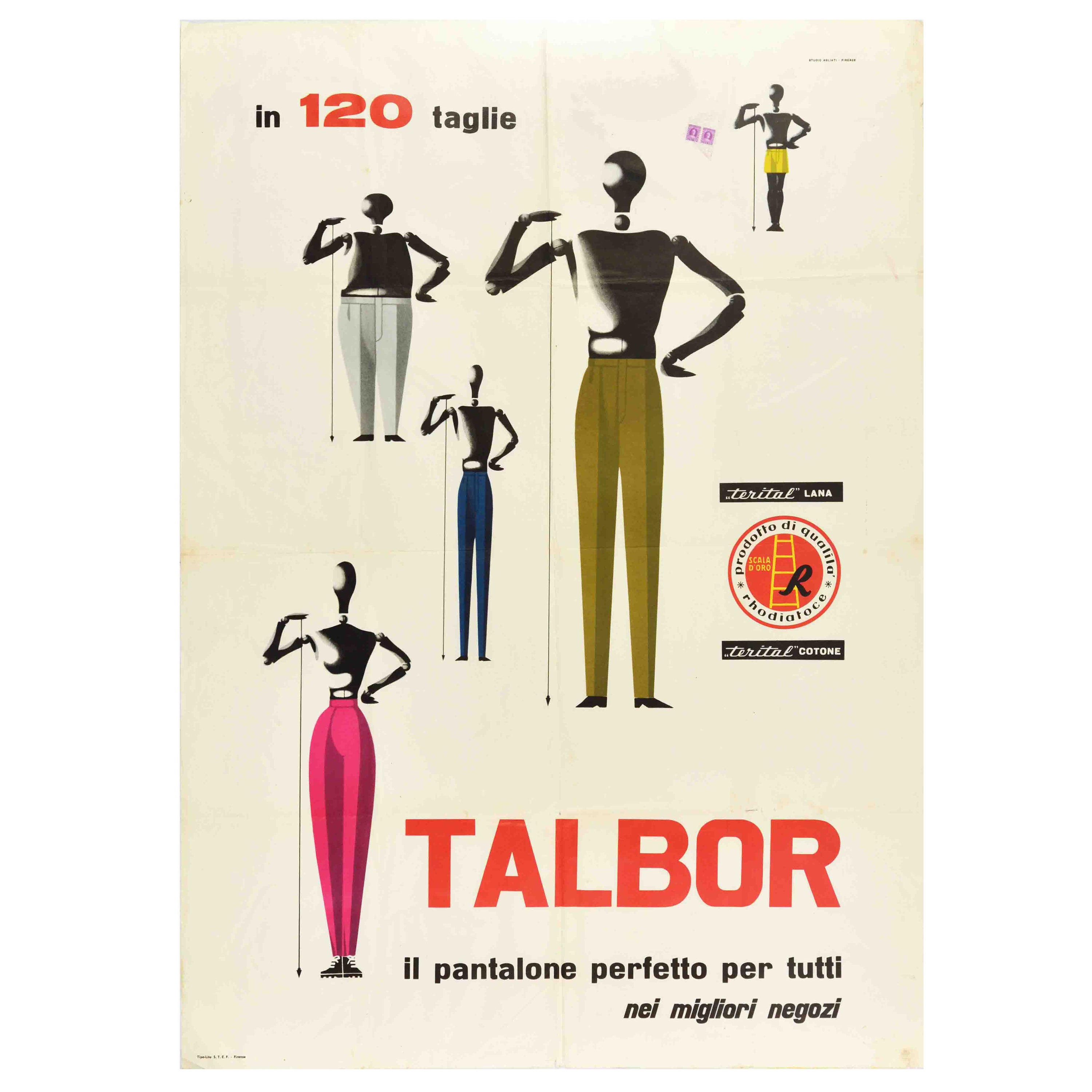 Affiche vintage d'origine Talbor Pantalone Trousers Italy Fashion Style Design Art