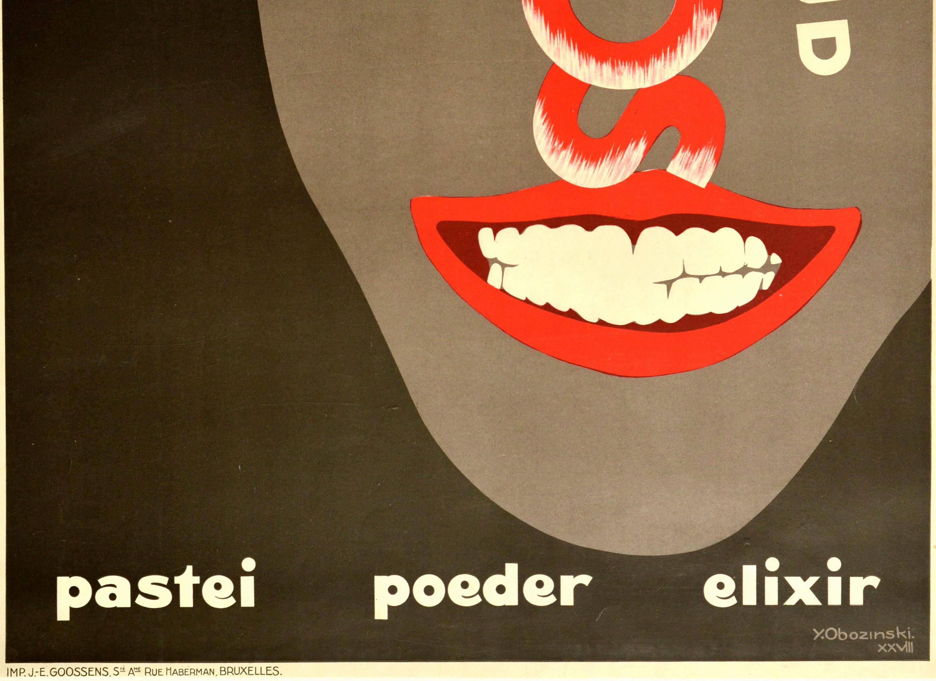 Belge Affiche rétro originale Tandonderhoud Eukalos Elixir, dentifrice, Design Art déco en vente