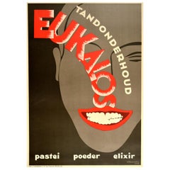 Original Vintage Poster Tandonderhoud Eukalos Elixir Toothpaste Art Deco Design