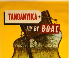 Original Vintage Poster Tanganyika Fly By BOAC Africa Holiday Lion Safari Travel