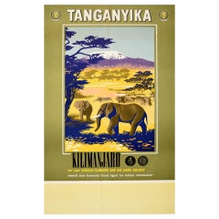 Original Retro Poster Tanganyika Kilimanjaro Mountain Africa Safari Big Game