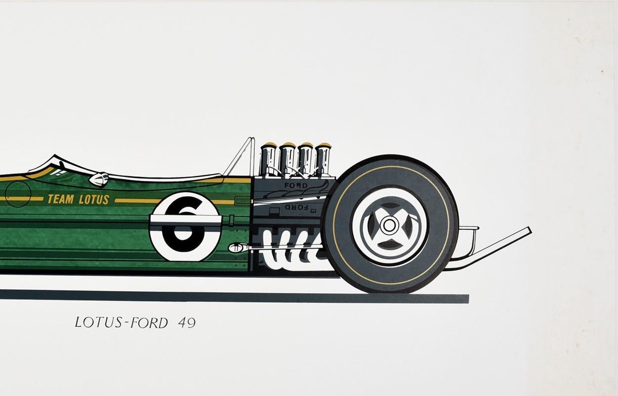 Britannique Affiche rétro originale de l'équipe Lotus Ford 49 de course de voitures de Formule 1, F1, Sport automobile en vente