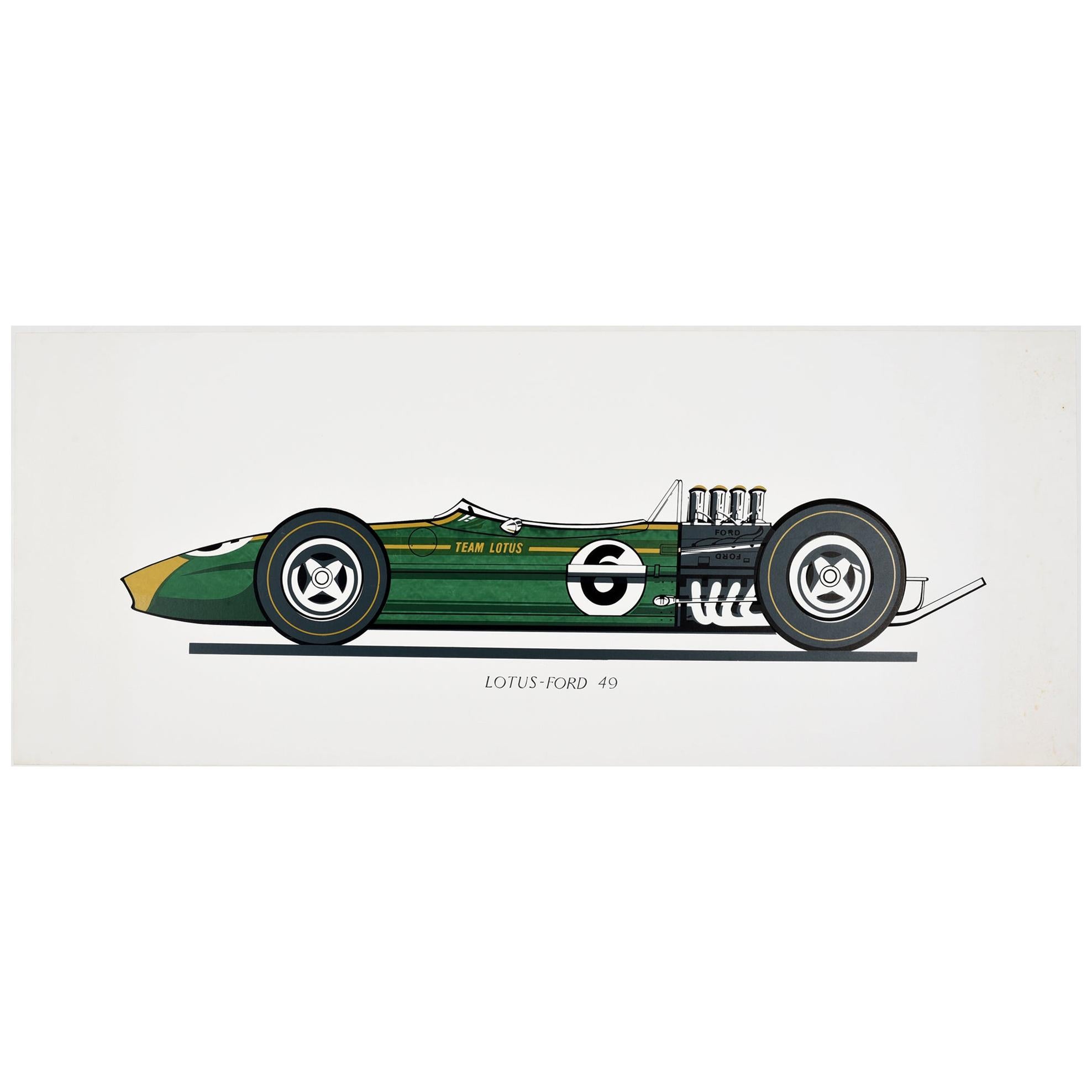 Original Vintage Poster Team Lotus Ford 49 Formula One Car Racing F1 Motor Sport
