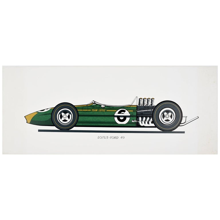 Original Vintage Poster Team Lotus Ford 49 Formula One Car Racing F1 Motor Sport For Sale At 1stdibs