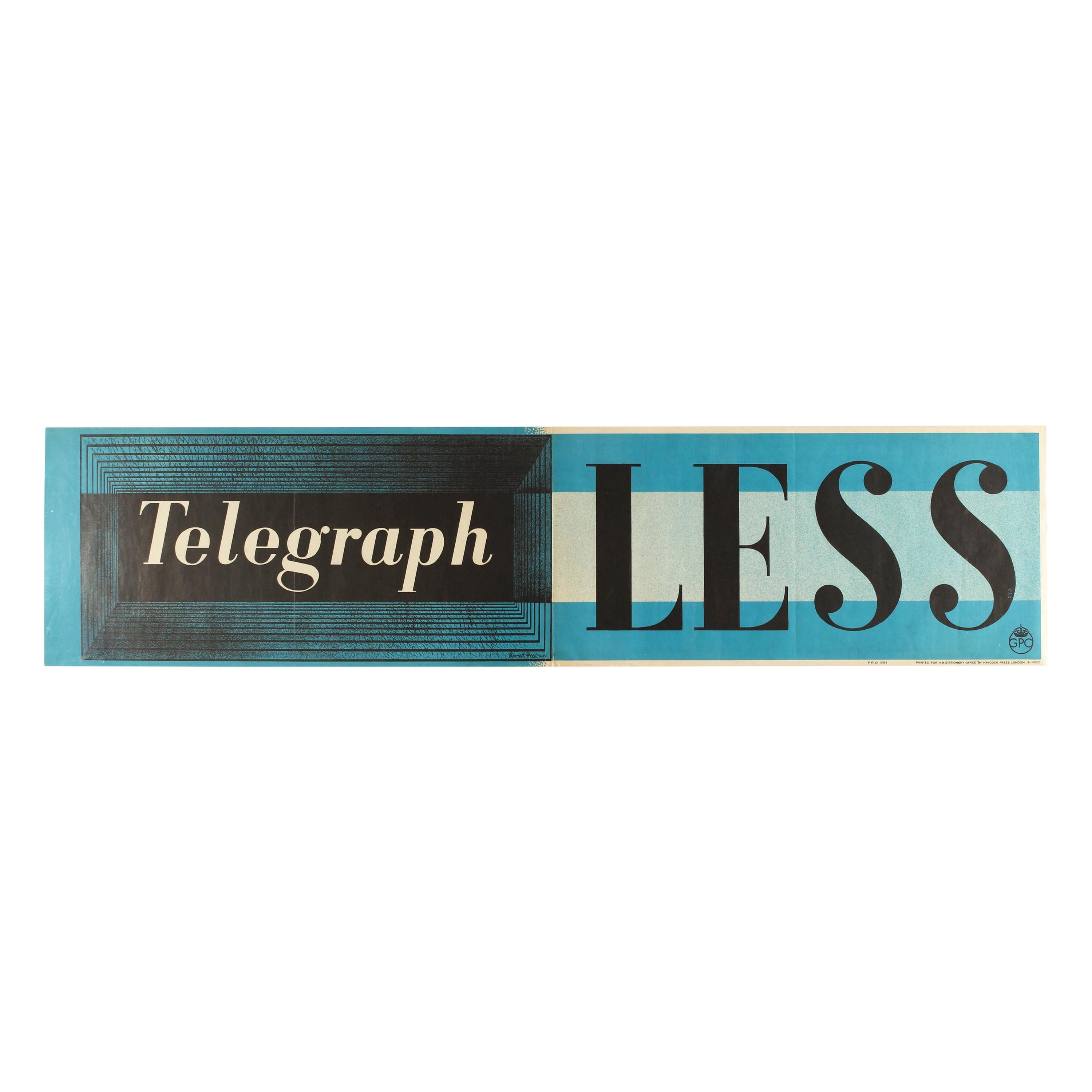 Affiche rétro originale Telegraph Less GPO Post Office:: typographie moderniste de la Seconde Guerre mondiale