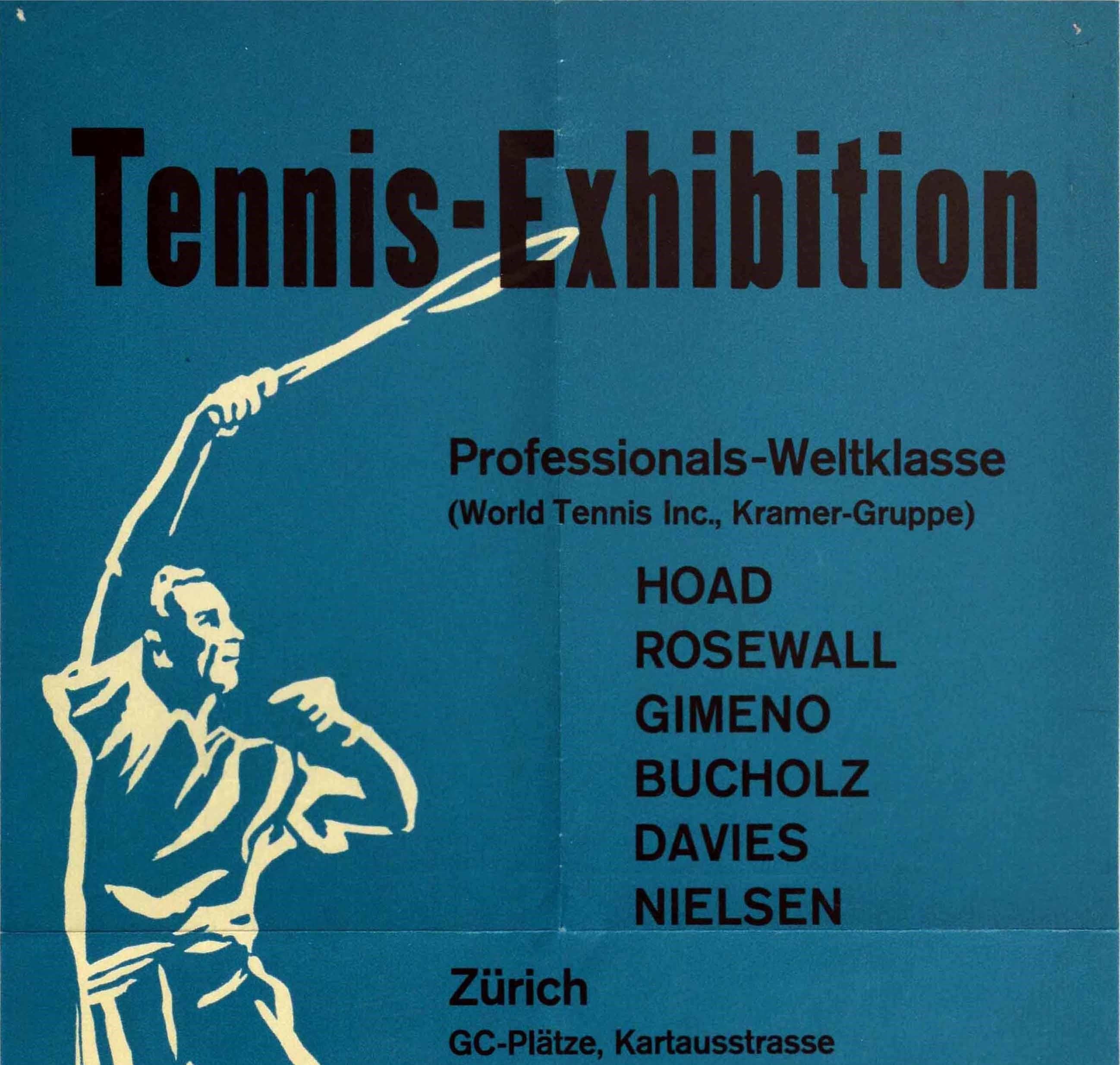 Original vintage sport poster advertising the Tennis Exhibition Professionals World Class (World Tennis Inc Kramer Gruppe) - Hoad / Rosewall / Gimeno / Bucholz / Davies / Nielsen - organised by the Grasshopper Club Tennis Section and held on 17