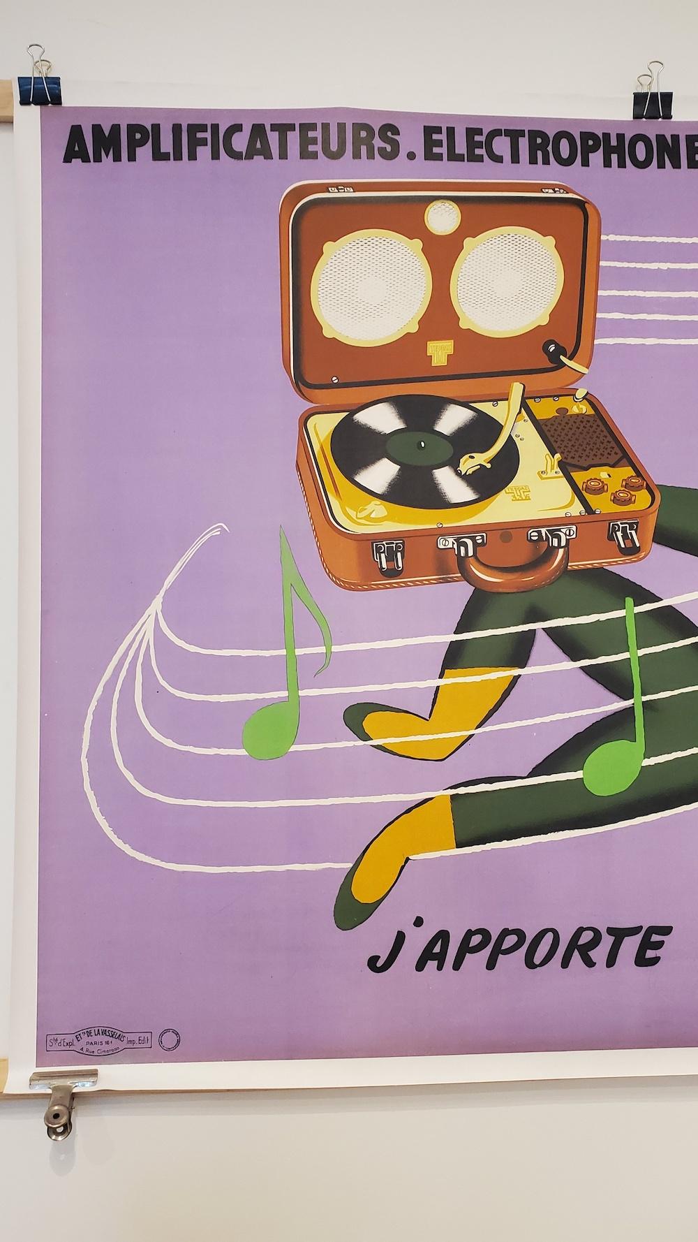 Original Vintage Poster Teppaz AmplifIcateurs Electrophones, Alain Gauthier 1960 (Moderne der Mitte des Jahrhunderts) im Angebot