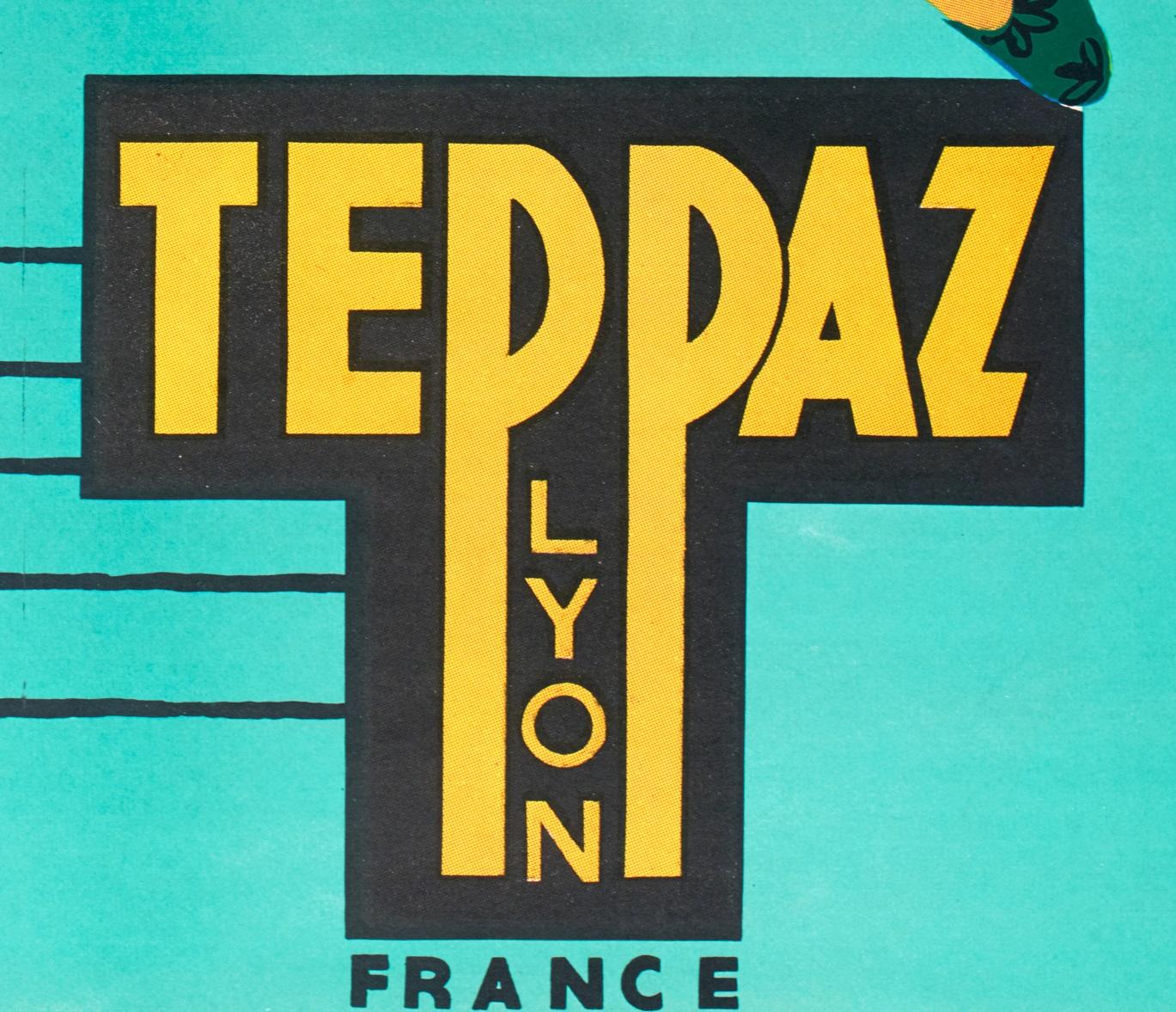 Póster Vintage Original, Tocadiscos Teppaz, Partición de Música, Bandera del Mundo 1960 Moderno de mediados de siglo