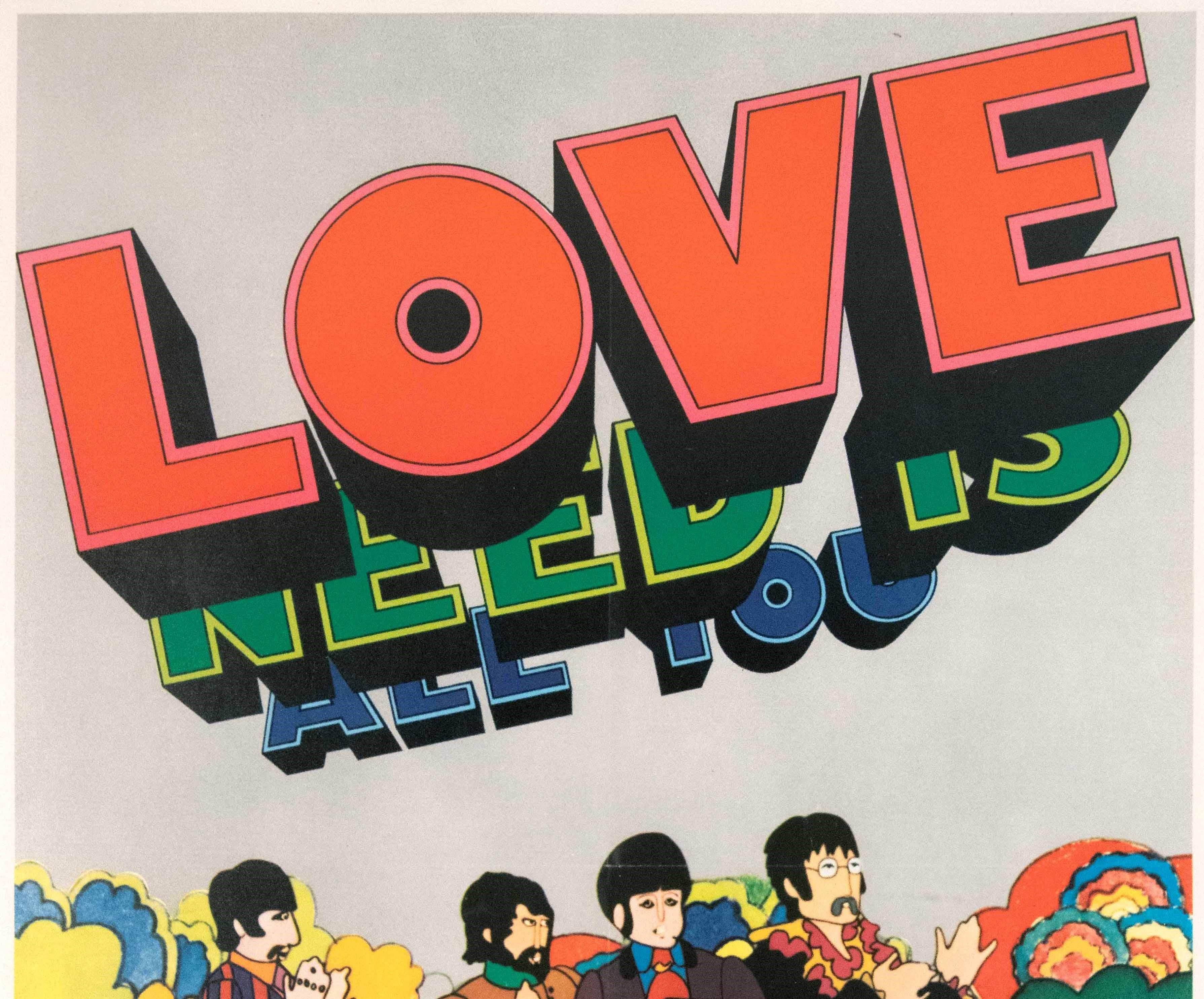 Original vintage advertising poster issued by Shell as a tie-in with the Beatles film Yellow Submarine directed by George Dunning and featuring the music of and starring The Beatles (John Lennon, Paul McCartney, George Harrison and Ringo Starr).