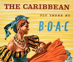 Original Vintage Poster The Caribbean Fly There By BOAC Airline Travel Dancer