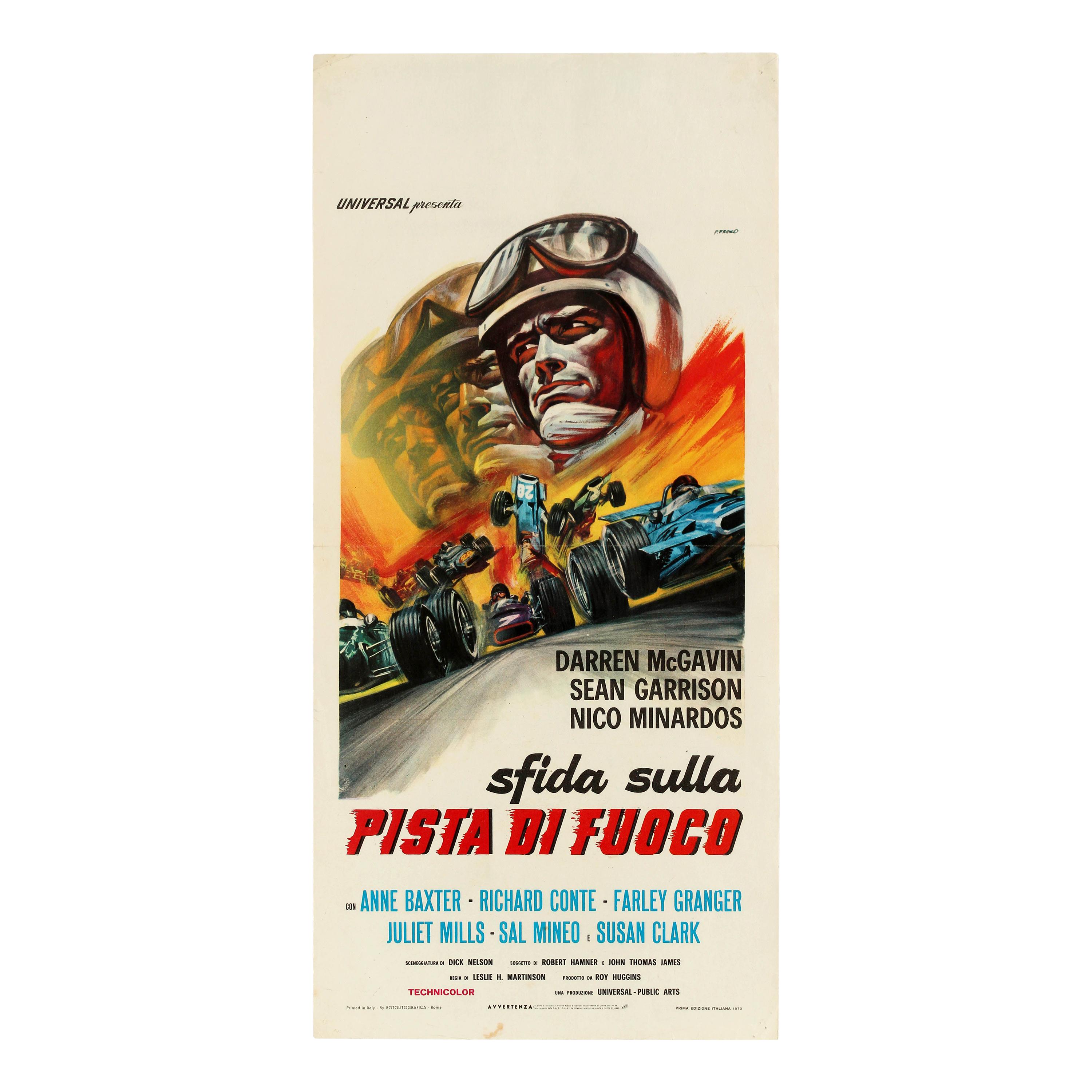 Original Vintage Poster The Challengers Movie F1 Cars Sfida Sulla Pista Di Fuoco For Sale