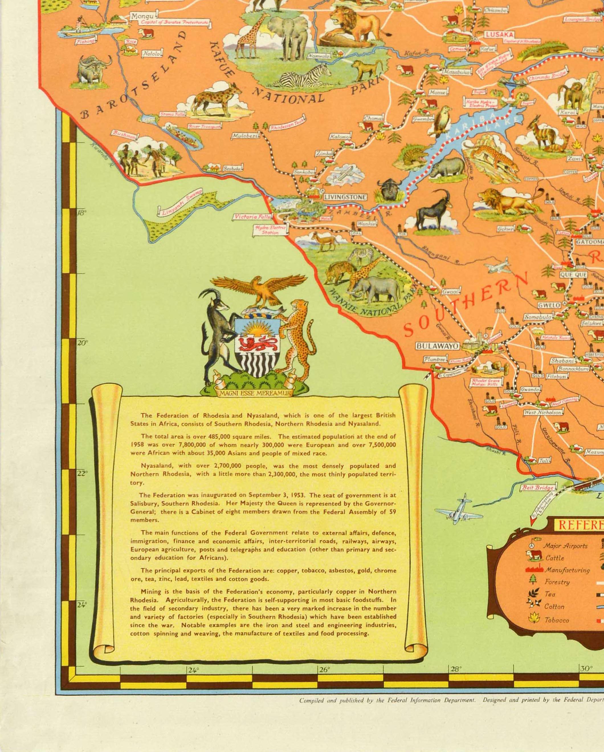 Original Vintage Poster The Federation Of Rhodesia And Nyasaland Africa Map In Good Condition In London, GB