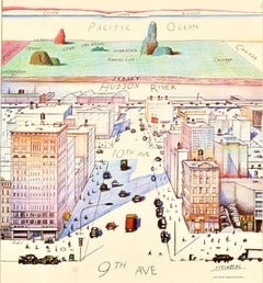 Poster originale d'epoca The New Yorker Magazine View Of The World Saul Steinberg