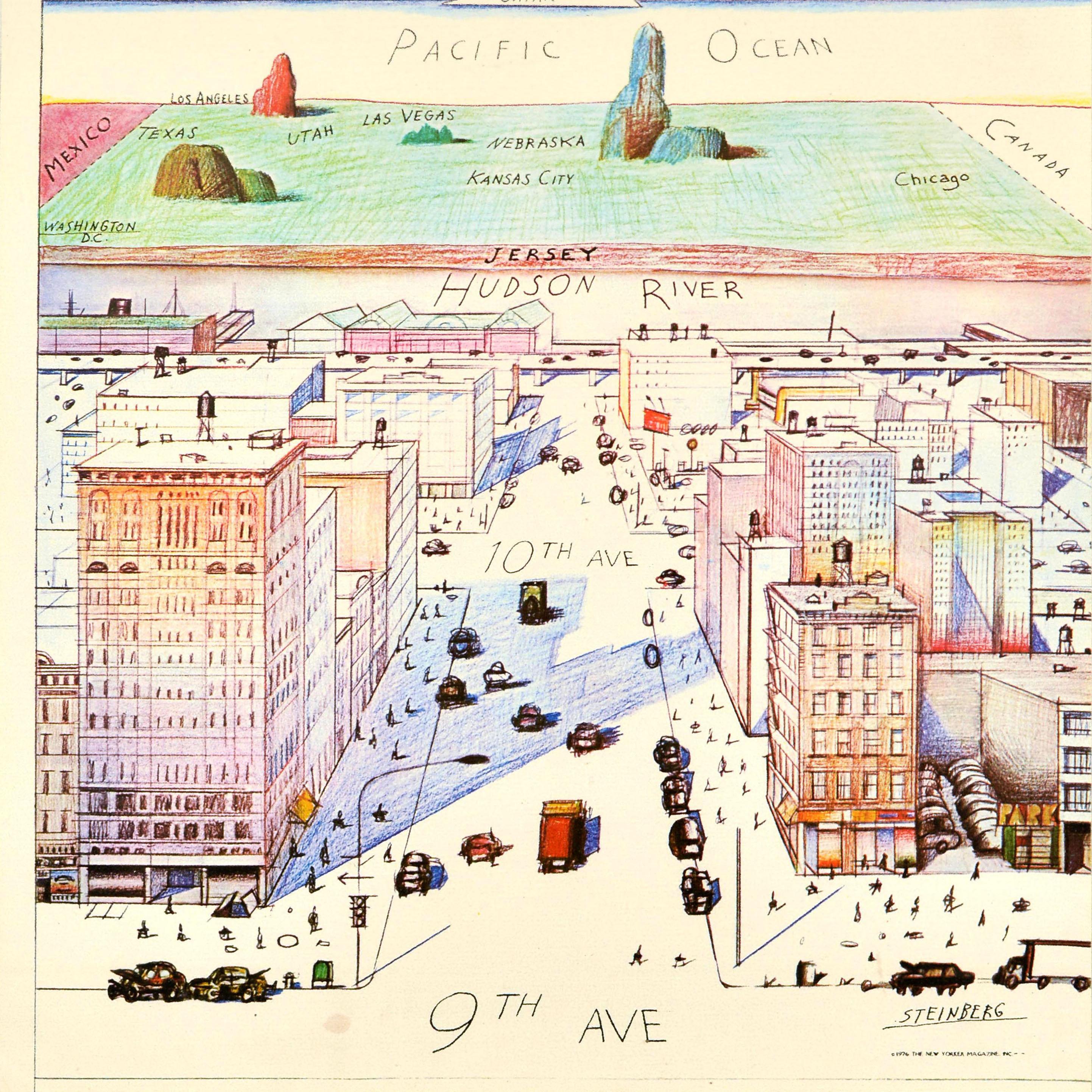 Poster originale d'epoca The New Yorker Magazine View Of The World Saul Steinberg In condizioni buone a London, GB