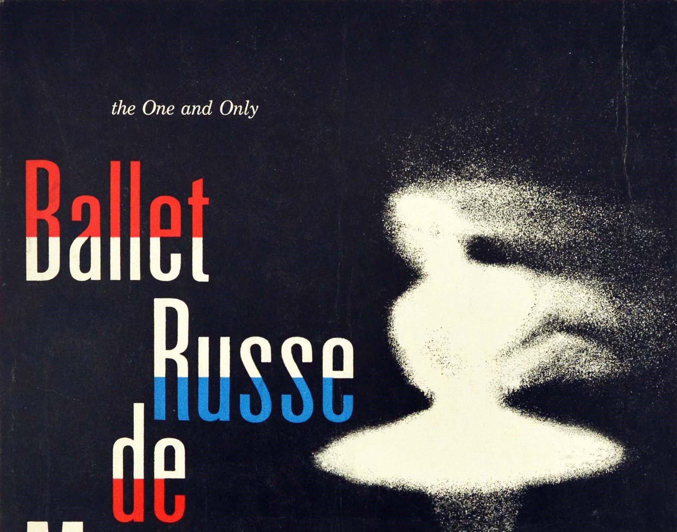 Original vintage event poster advertising The one and only Ballet Russe de Monte Carlo directed by S. J. Denham (Sergei Ivanovich Dokouchaiev; 1897-1970) at the California Oakland Auditorium Theatre at 8:30pm on Wednesday 7 February featuring a